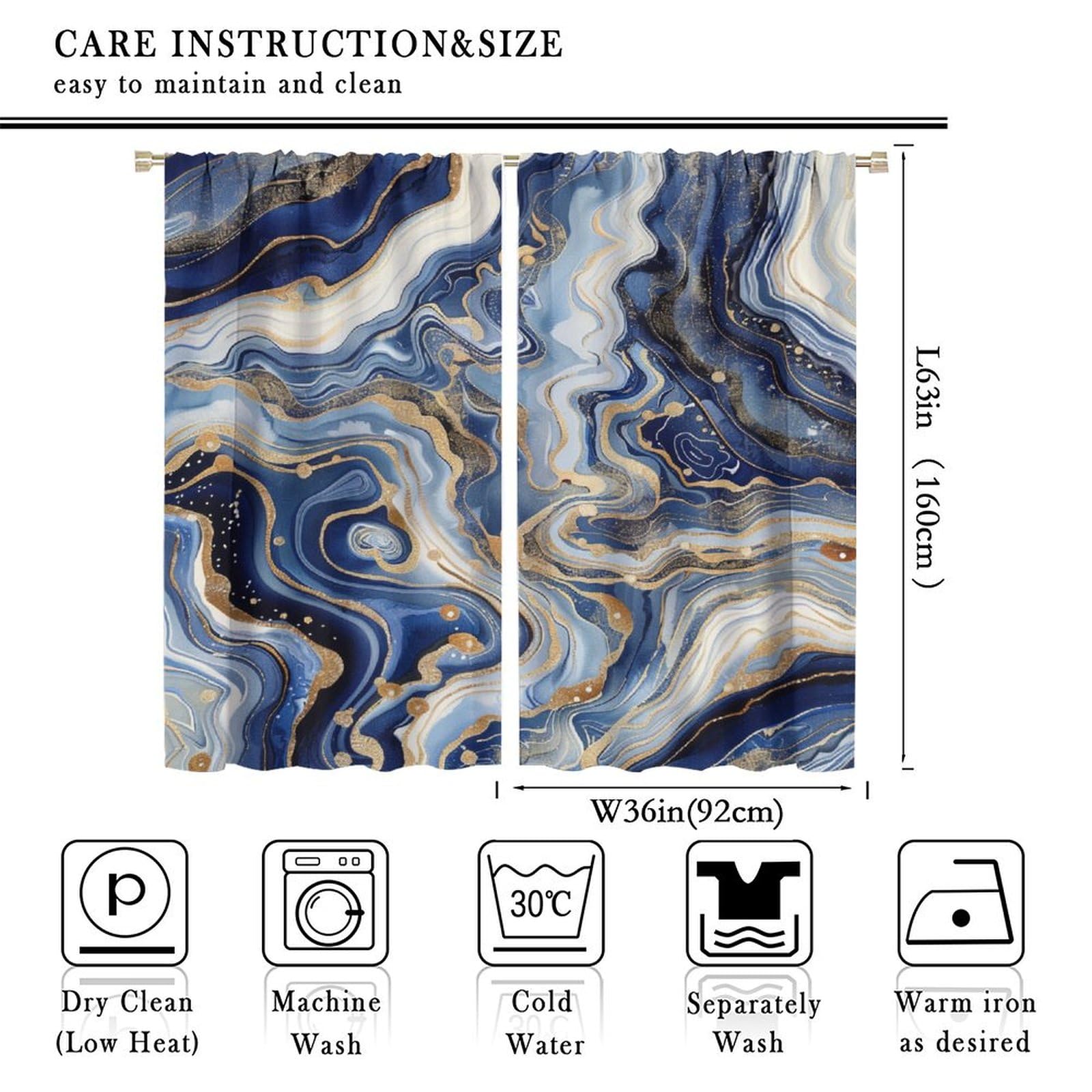Fantasy Green Marble Blackout Curtains - Thermal Insulated Abstract Geometric Teal Drapes, 2 Panels 36x63 Inches Each