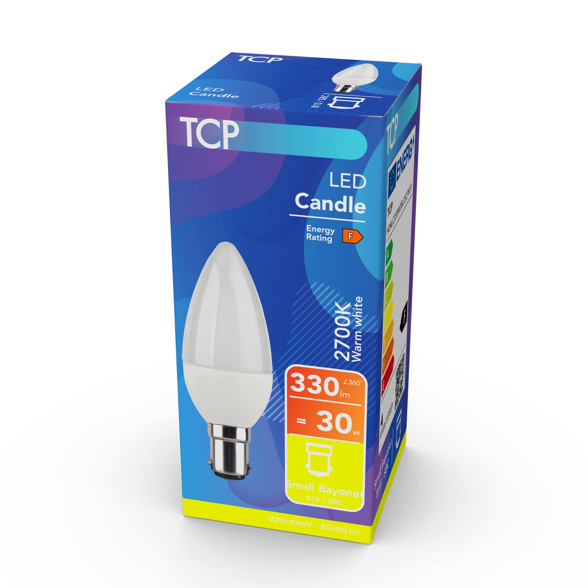 TCP 30W 2700K 330L B15 LED Candle Small Bayonet Light Bulb, Warm White HOALC330WOB12527N1P