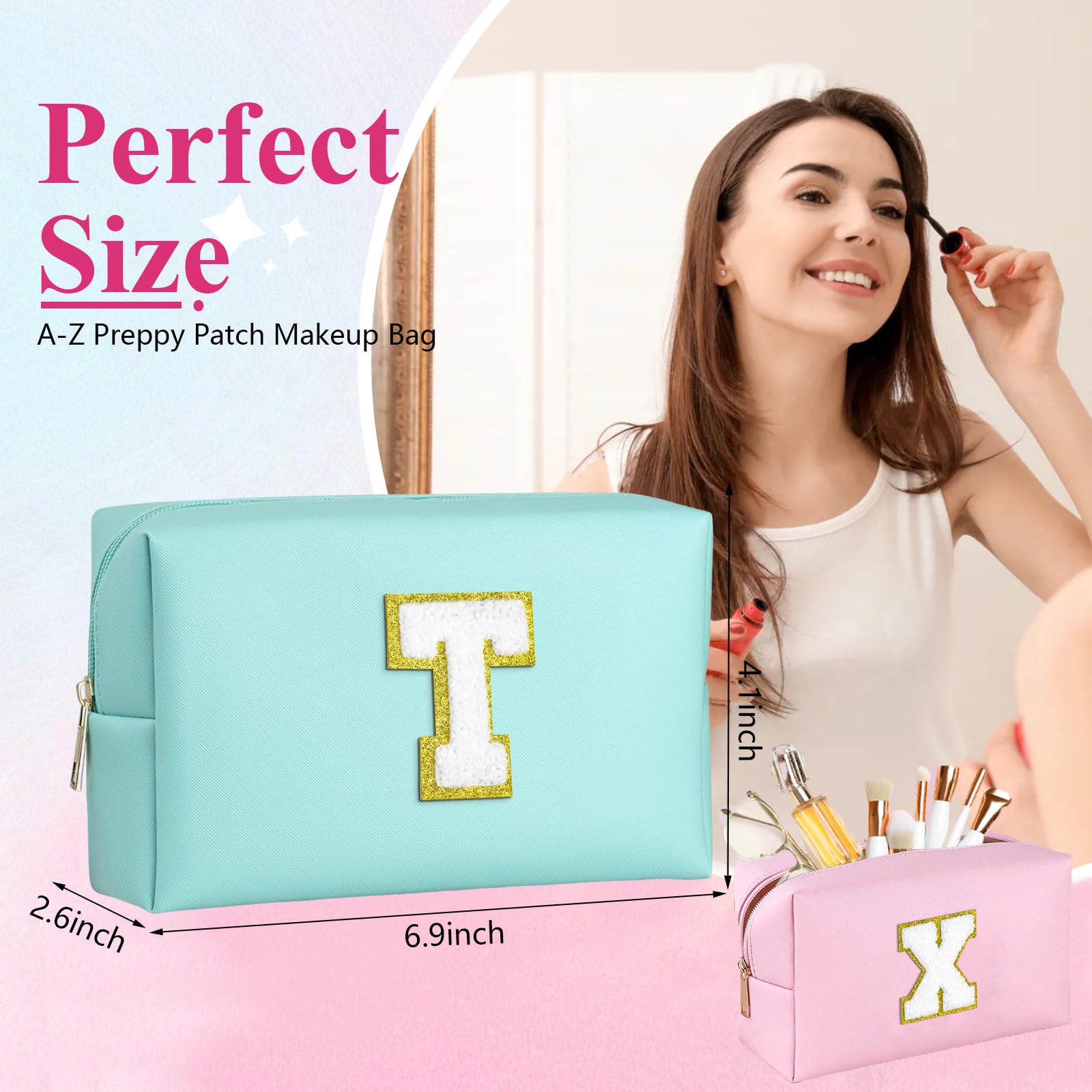 Makeup Bag for Women,Personalized Lettered Embroidered Zippered Cosmetic Bag,Travel Makeup Bag Portable Waterproof Cosmetic Toiletry Bag, Cute Cosmetic Pouch as a Gift for Girl - 4