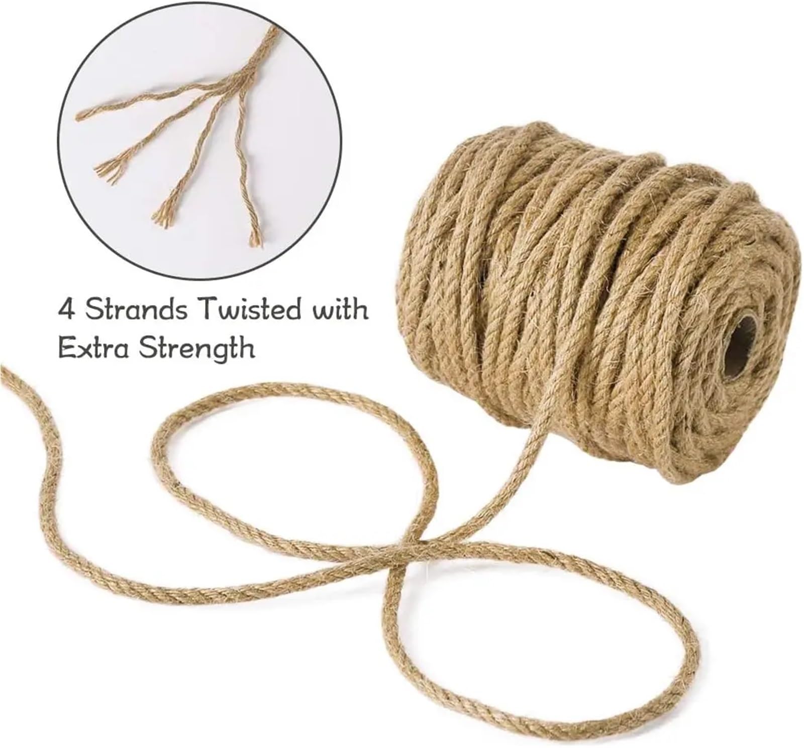 Spago Corda di iuta da 6 mm, spago intrecciato a 4 strati resistente e spesso for giardinaggio, artigianato fai-da-te, raggruppamento, tiragraffi for gatti, decorazioni for la casa