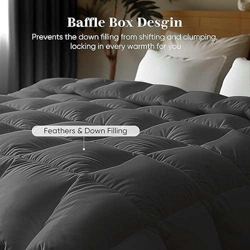 Miniatura 4 de Sweetcrispy Edredón de plumón tamaño Queen, relleno de edredón esponjoso, edredón de plumas de hotel, edredón alternativo de plumón pesado adecuado