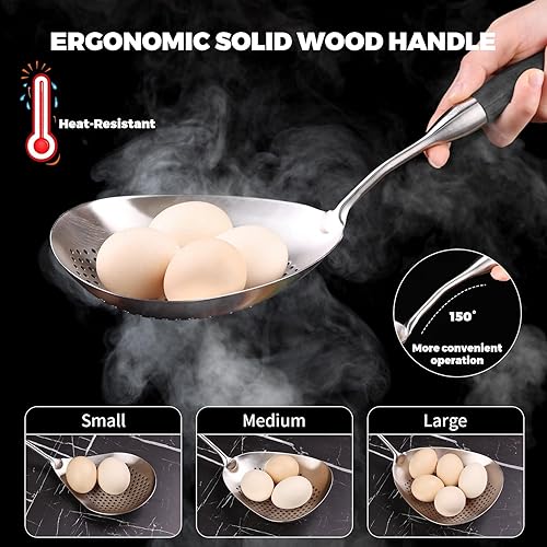 Miniatura 10 de Skimmer - Cuchara ranurada, cuchara de acero inoxidable 304 para cocinar y freír, colador de pastacuchara para freír para cocina y colador