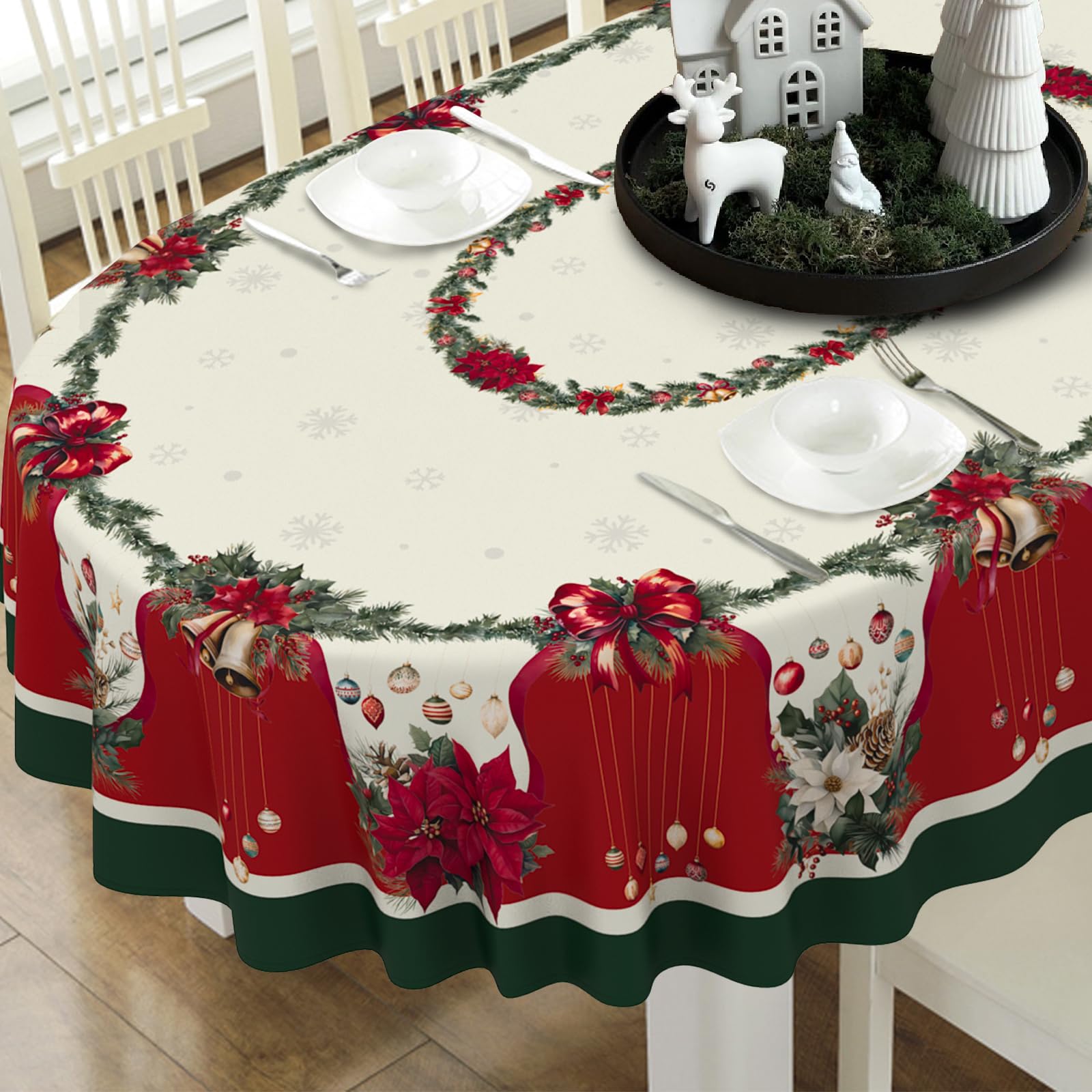 bnhjsdw Christmas Tablecloth Waterproof Fabric Christmas Table Cloth for New Year's Day and Xmas Home Decoration - 54" X 72" Oval