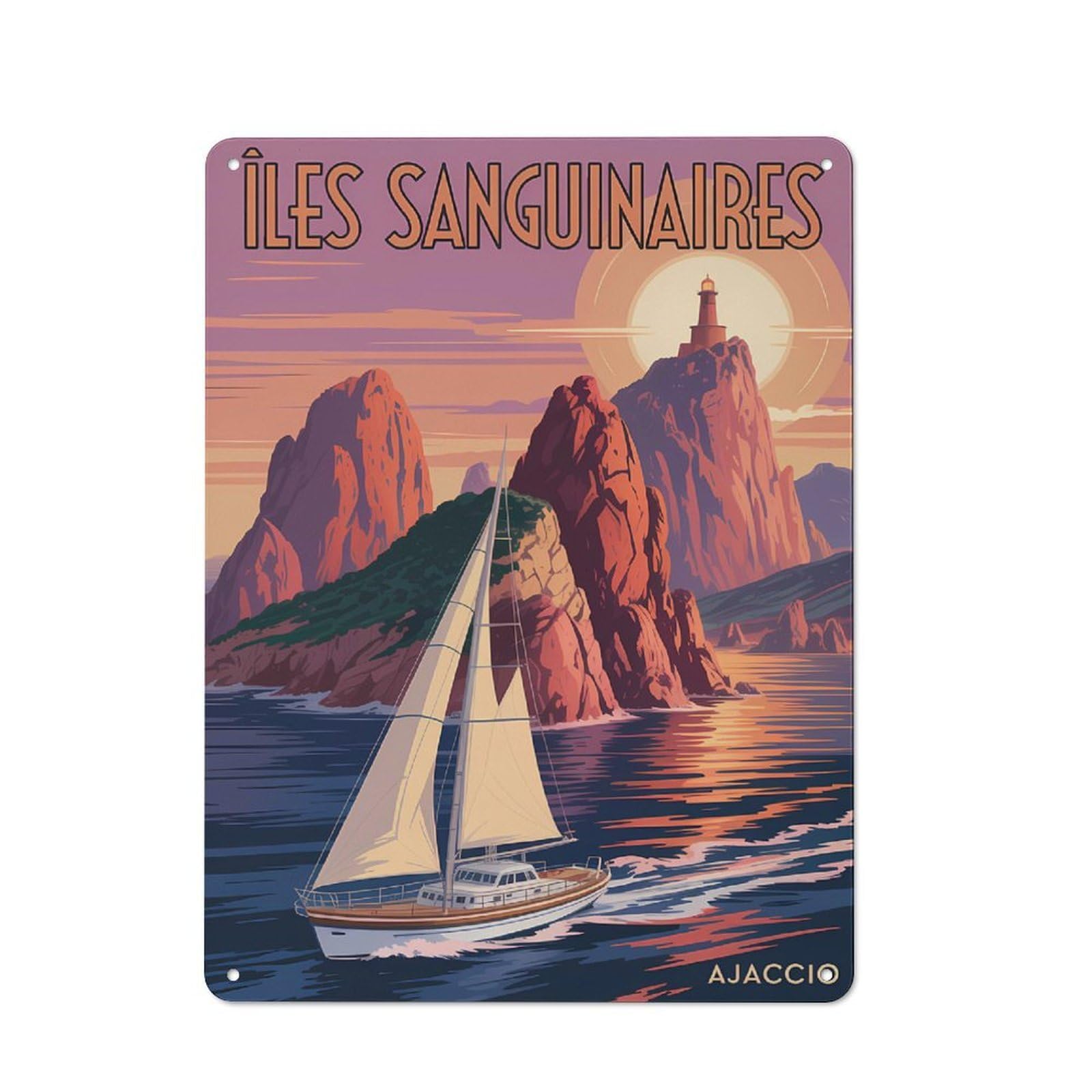 Junmoney Style-21 Sanguinaires Islands Sailboat Sunset Everyday Metal Wall Decor 40X30cm, Decorative Tin Plaque For Flat, Dorm Room, Lounge Or Cafe