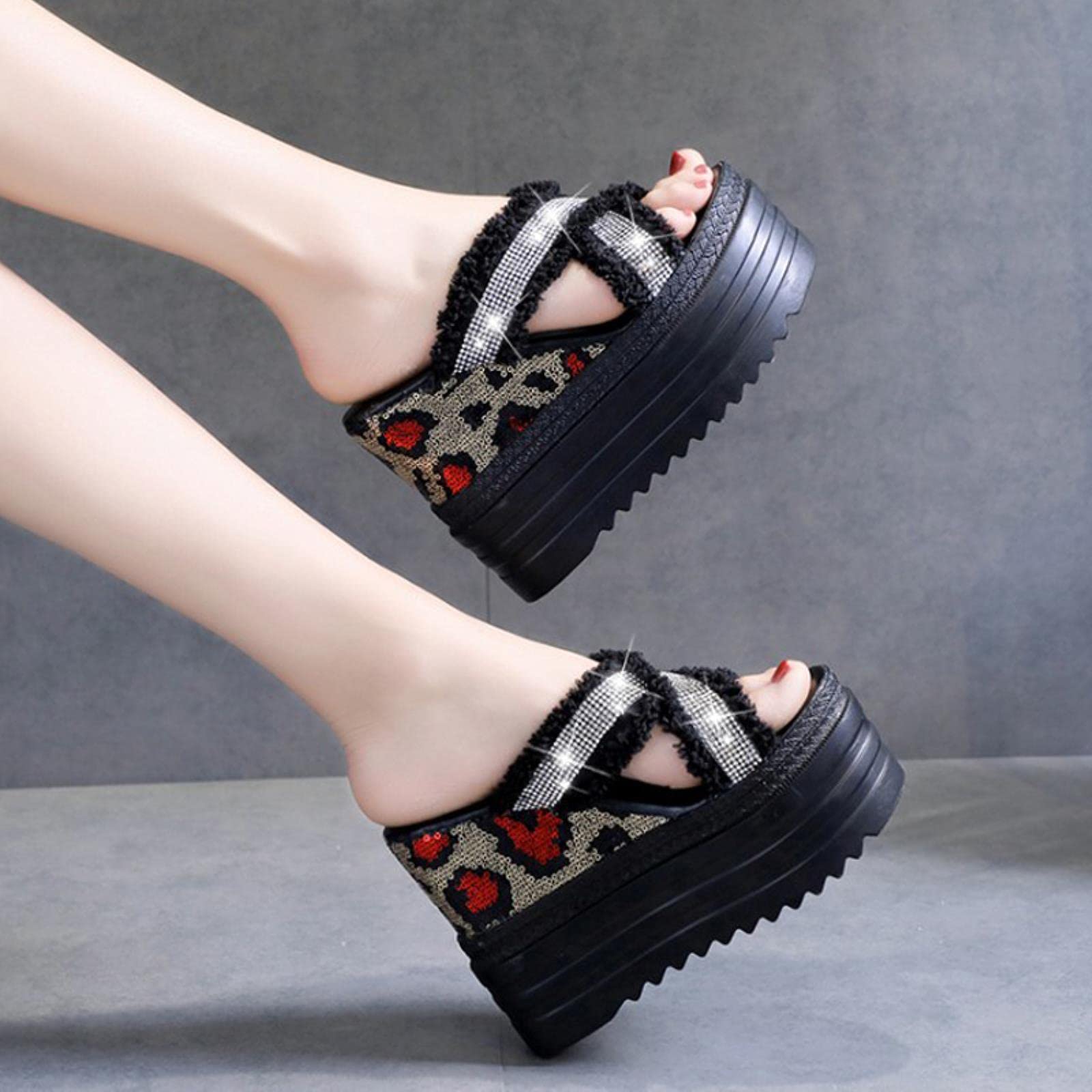 Sandalias y sandalias de verano con diamantes de imitación de plataforma blanca para mujer, sandalias de cuña informales, zapatillas de mujer