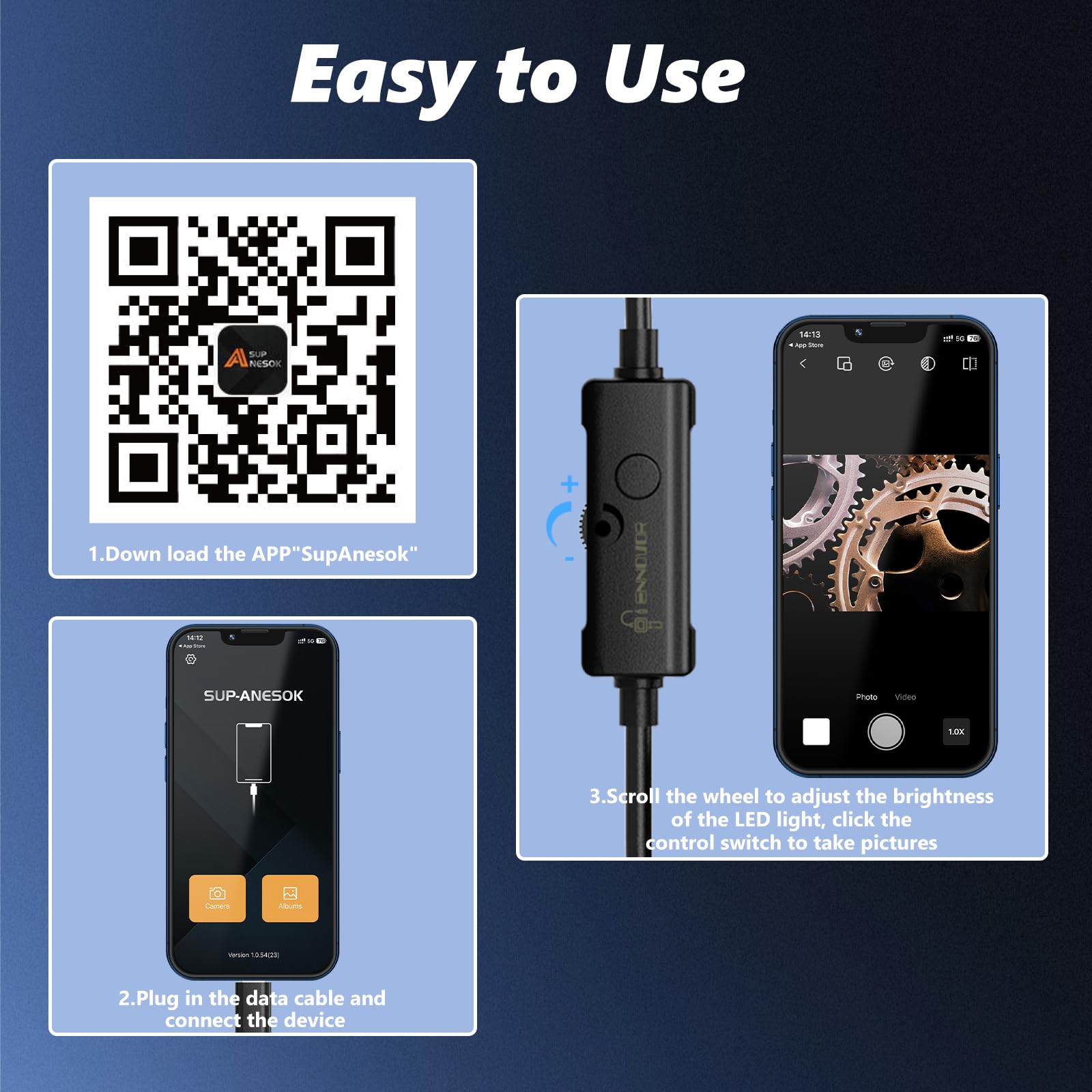Endoskopowa kamera inspekcyjna, elastyczny sztywny endoskop 1920p, boroskop 8 LED, kamera inspekcyjna USB bez WiFi, wodoodporne kamery odpływowe IP67, do Androida, iOS, iPhone'a, iPada