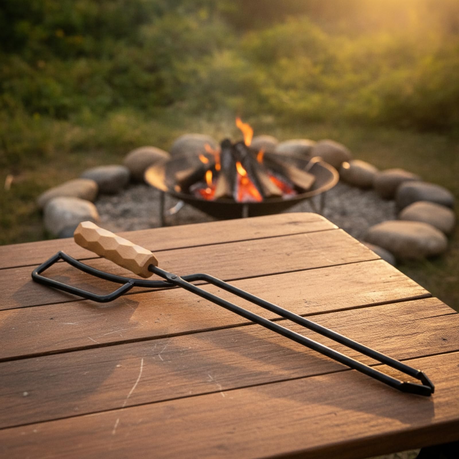 Feuerzange Kaminzange Grillzange Kohlenzange Holzgriff Metall Hitzebeständig Langer Stiel Funkenabstand Sicheres Einstellen von Glut für Kamin Hütte Lagerplatz, With Spring