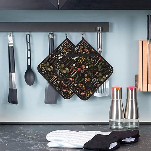 Miniatura 5 de HOYYU Juego de 2 soportes para ollas de hongos y hojas de helecho, resistentes al calor, con forro de algodón, almohadillas calientes para cocinar,