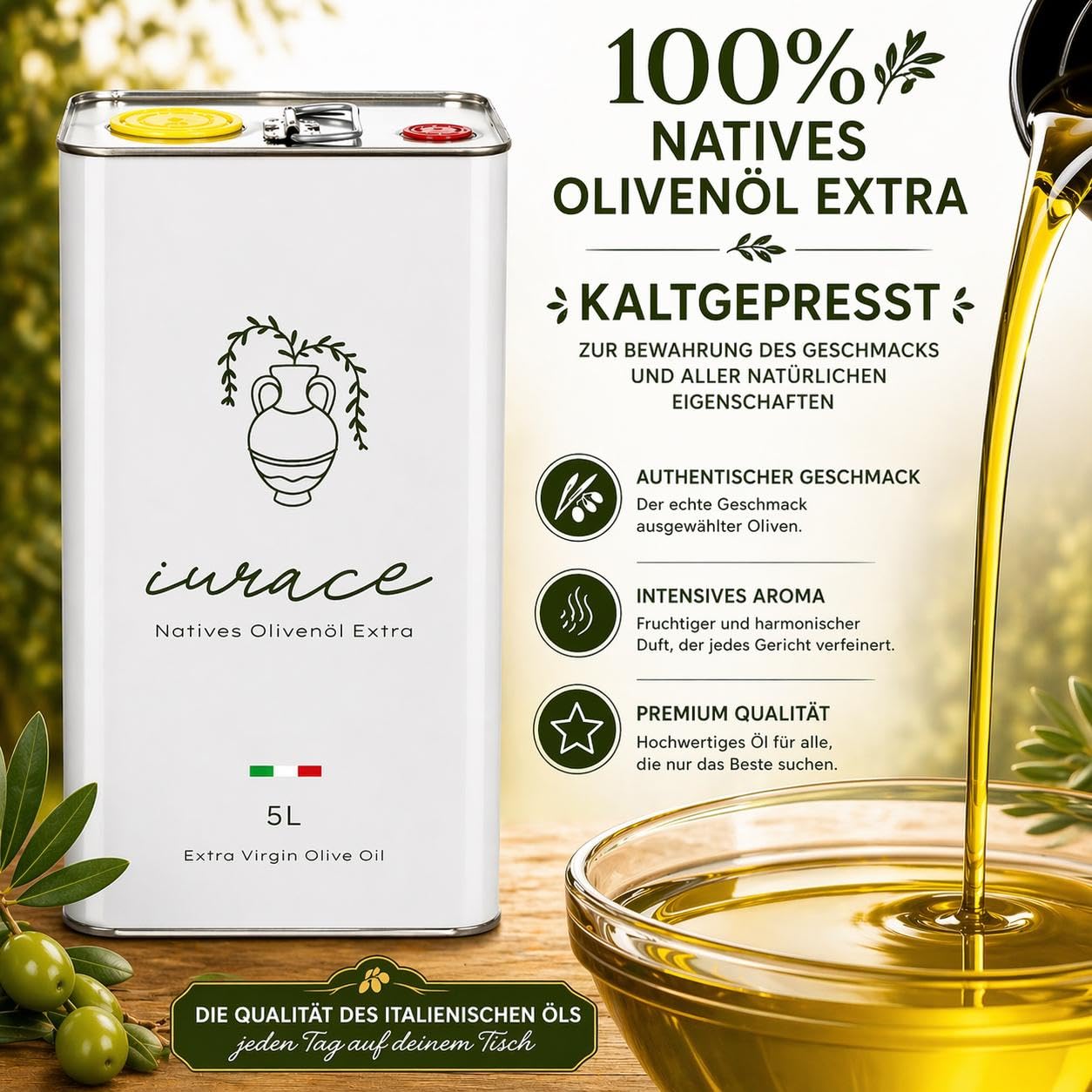 IURACE-Olio Extravergine di Oliva 5L – 100% Italiano – Cuore della Calabria – Lavorazione Tradizionale