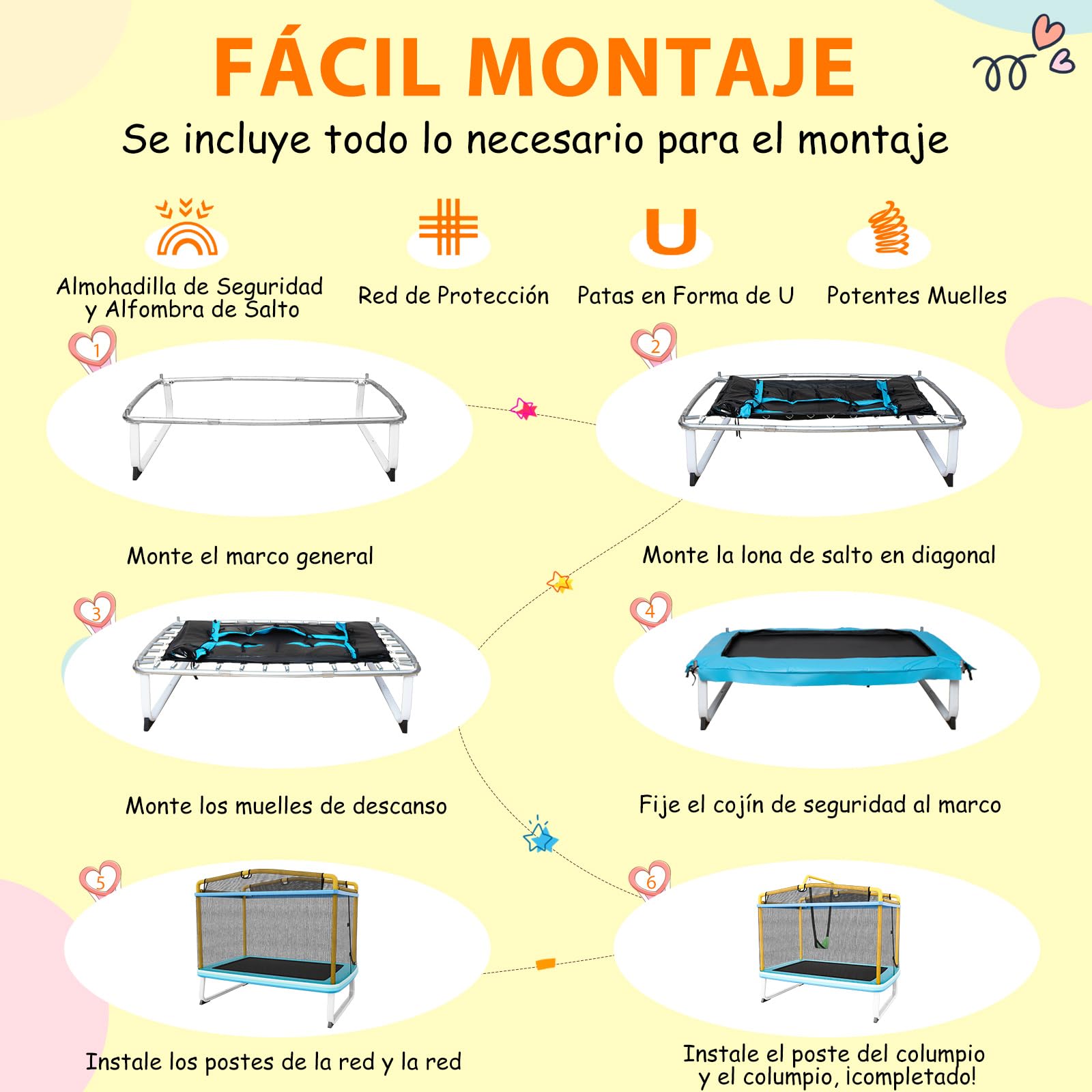 COSTWAY Cama Elastica Infantil, Trampolín para Niños Multifuncional con Columpio, Trampolín Rectangular de Entretenimiento de Capacidad de 100 kg