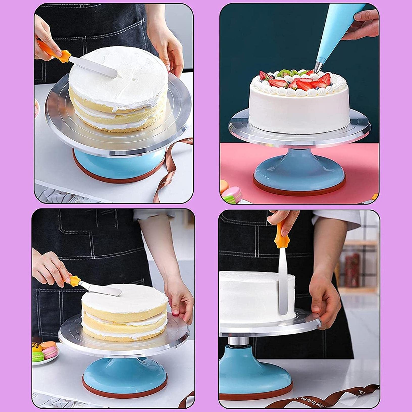 Piatto Girevole Per Decorare Torte - 12 Pollici In Lega Di Alluminio - Base Rotante Per Pasticceria - Foto 11
