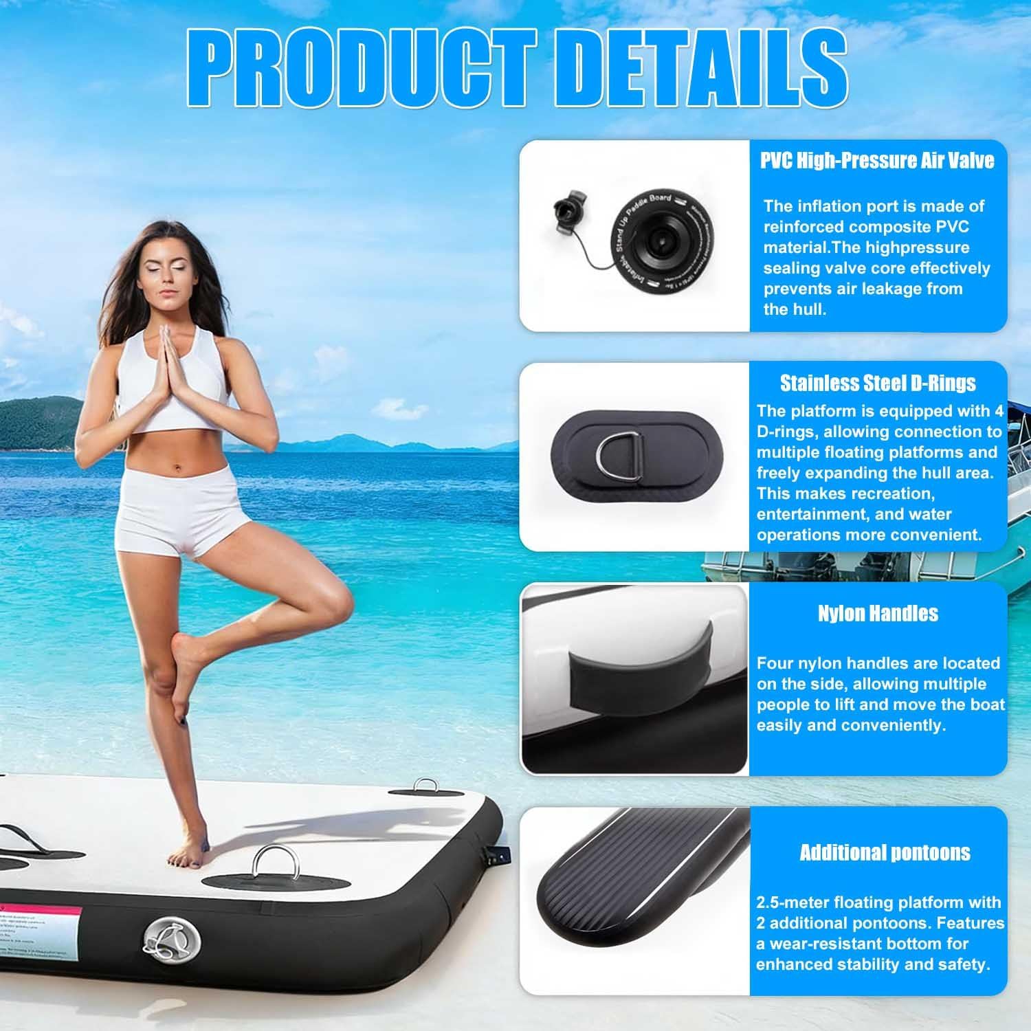 Bote Hinchable para Pesca Y Lago – Balsa Portátil De PVC con Capacidad para 400 Kg para 3-4 Adultos – Muelle Multiusos para Piscina, Playa, Mar Y Camping.