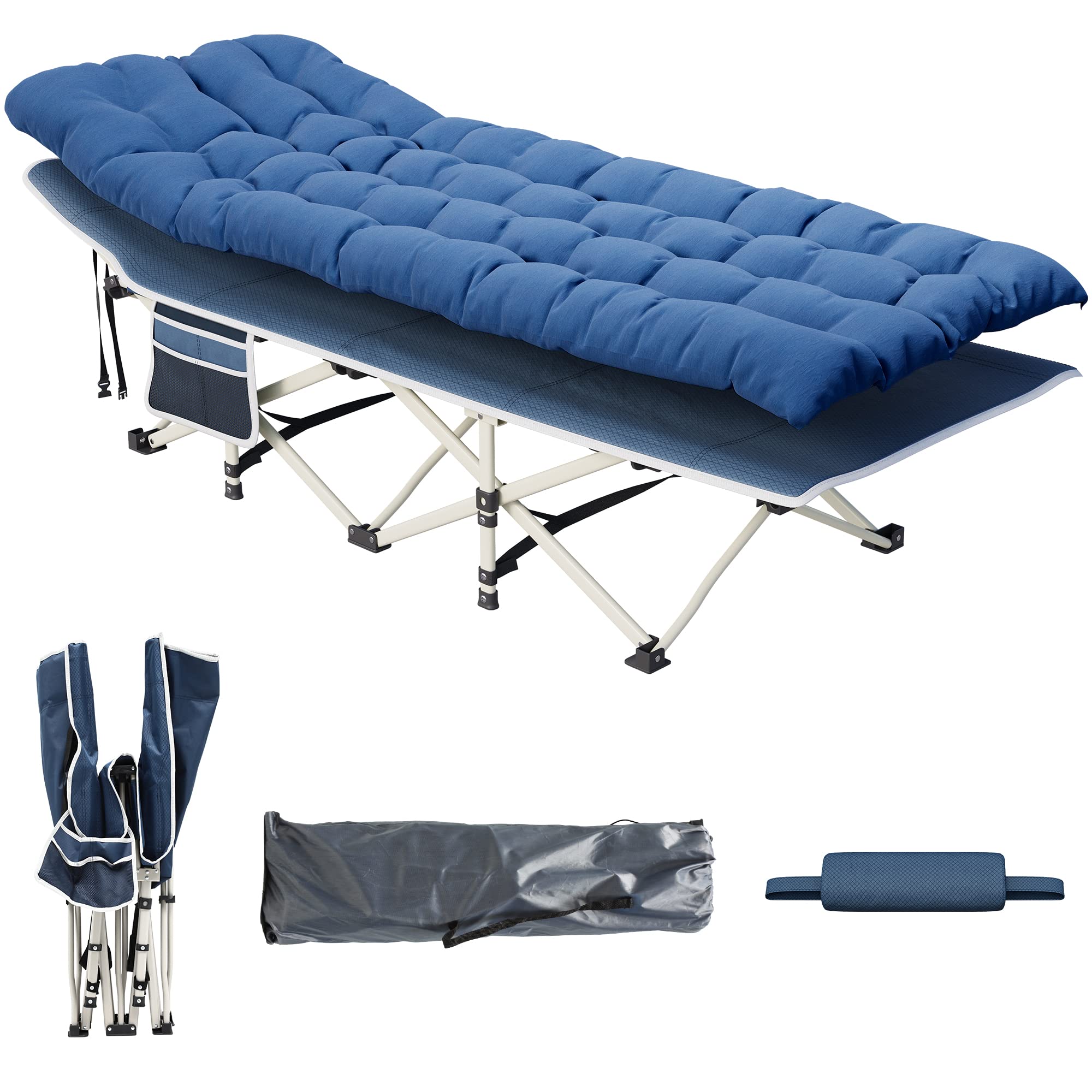 YITAHOME Letti da Campeggio Pieghevoli per Adulti, Robusta Lettino da Campo con Materasso Extra Spesso, Lettino per Dormire con Tubi Più Spessi per Ufficio da Viaggio all'aperto, Blu