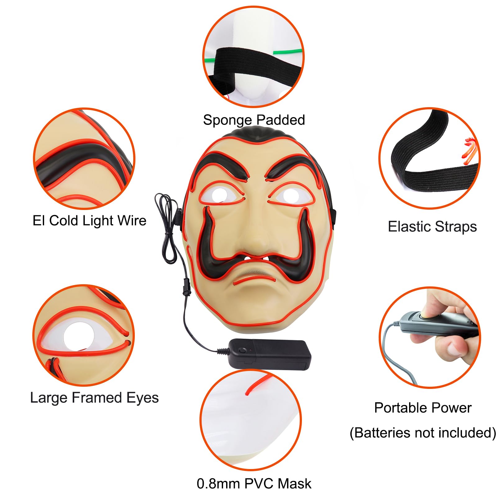 Halloween Mask with LED Lights - Scary Light-Up Mask for Costume Parties Cosplay, Masquerade & Carnival Festivals (Yellow A) - Image 4