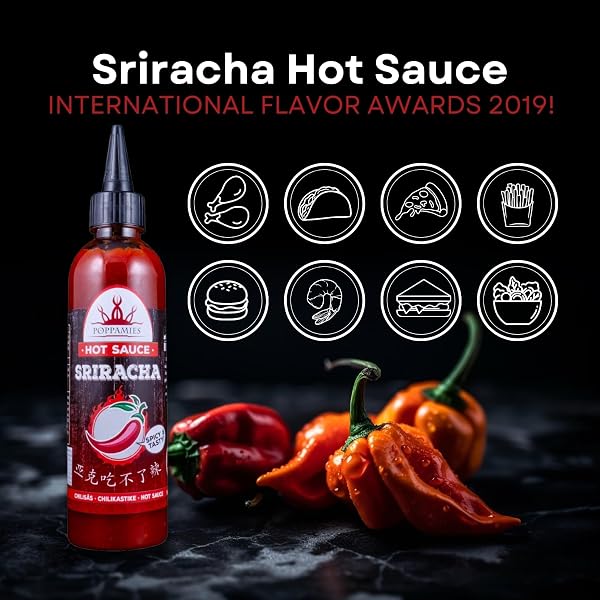 Poppamies Salsa piccante Sriracha - Salsa vincitrice - Senza glutine Vegano senza lattosio - Spezia: 4/10-275g - 2