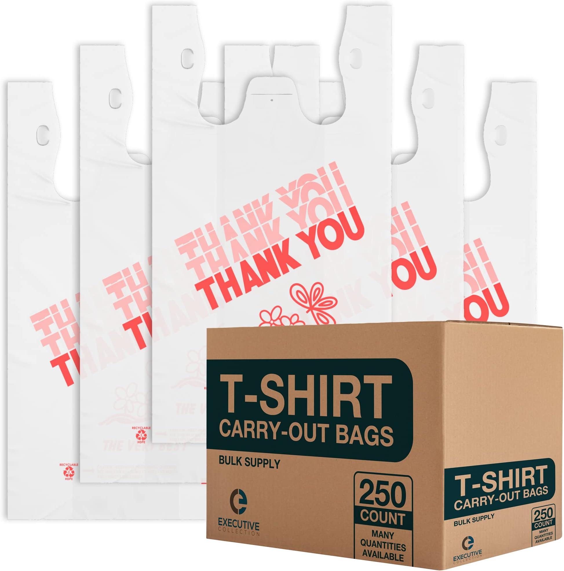 T Shirt Bags - White Plastic Bags with Handles - Shopping Bags for Small Business, Grocery Bags, Take Out/To Go Bags for Restaurant, Disposable Tshirt Bags for Retail