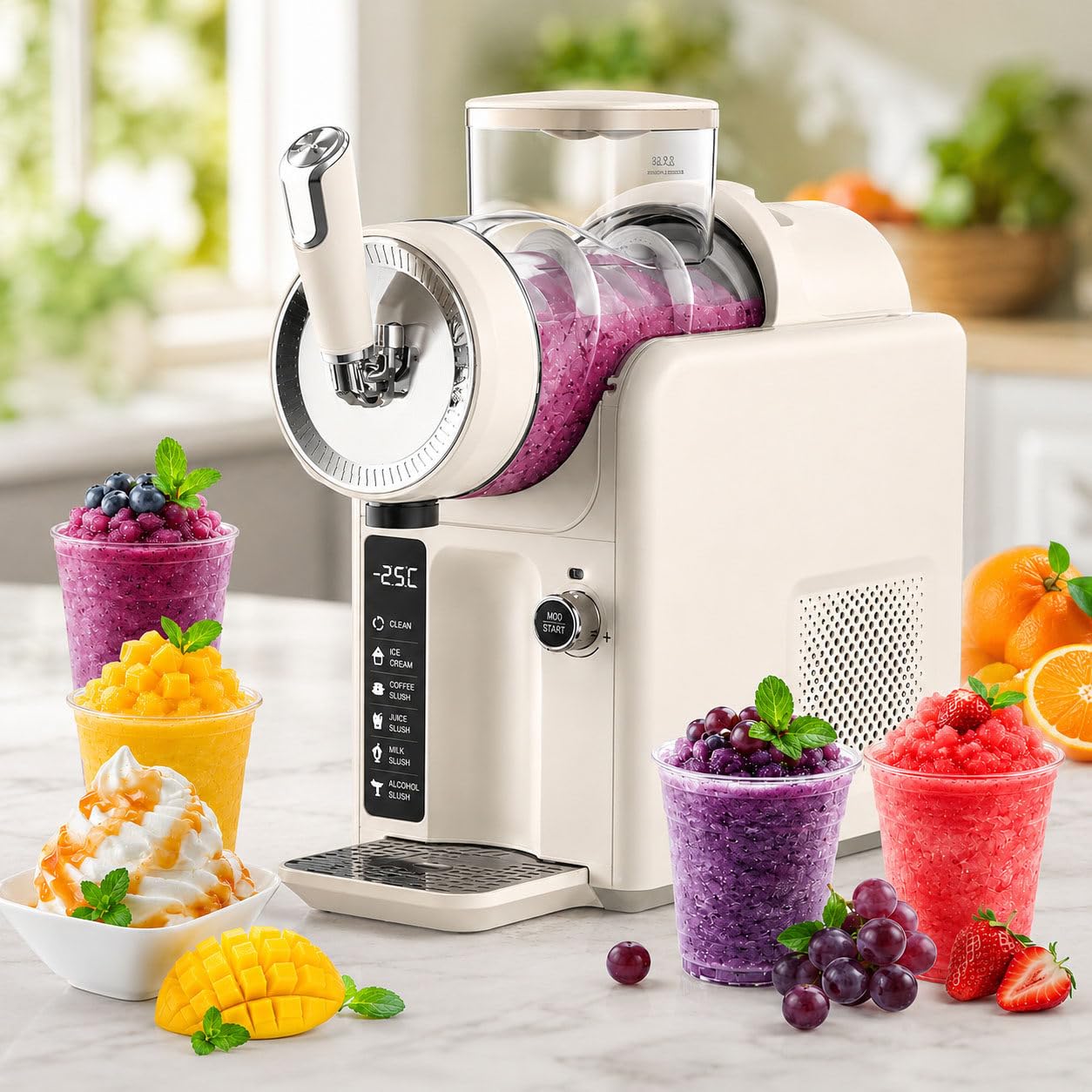 DIUNAOZI Slushie Machine for Home No Ice Needed,2-in-1 Slush Dispenser Drink & Soft Serve Ice Cream Maker, 1.8L Slushy Maker for Margaritas, Frappés, Milkshakes with 5 Presets,Auto Clean White