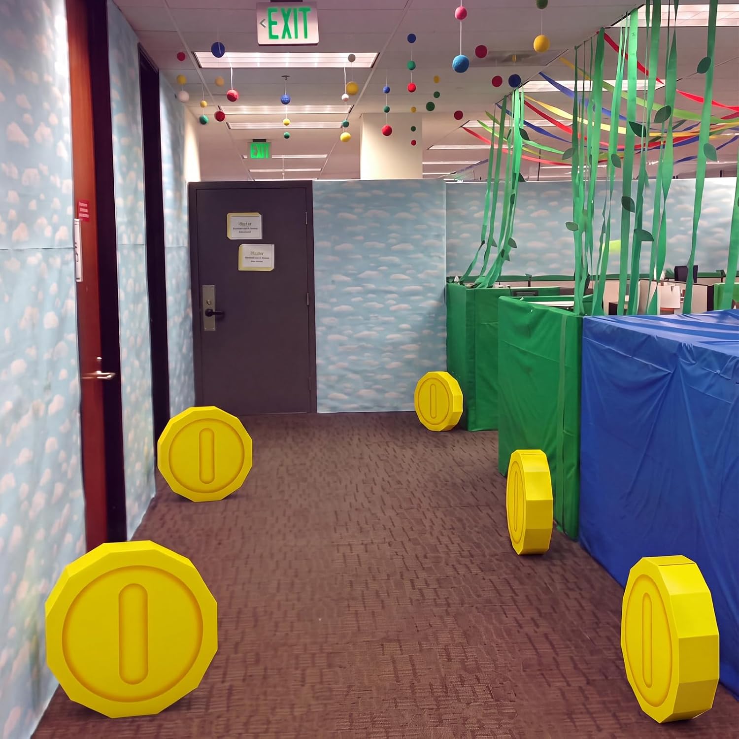 Gueevin 6 Pcs Super Themed Party Decorations 3D Decorations Video Game Birthday Super Party Supplies Photo Props Table Centerpieces Wall Art Baby Shower Home Room Decoration (Coin)