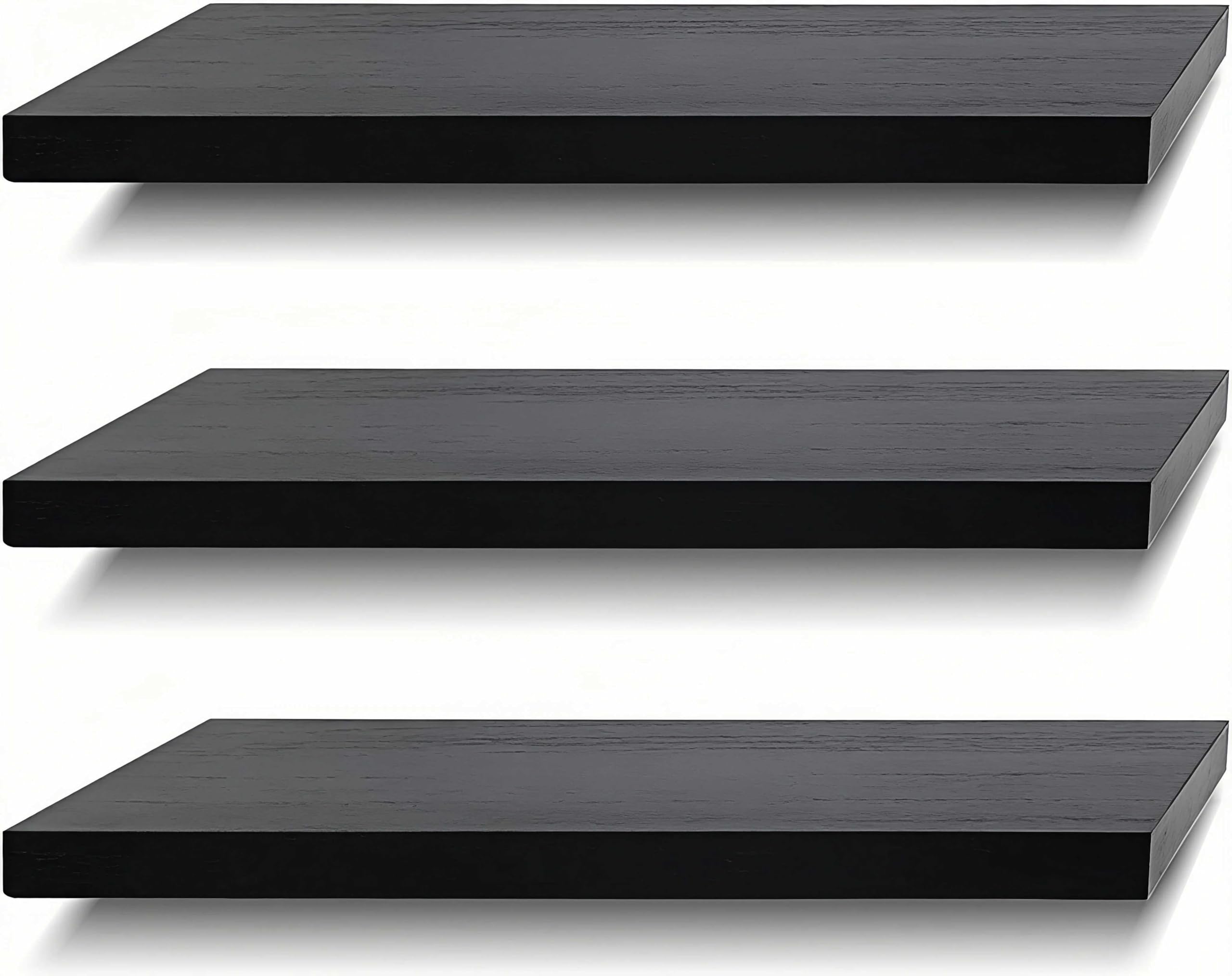 SAUMONIERES Floating Shelves Wall Shelf Solid Wood for Bathroom Bedroom Kitchen Set of 3, Black Wall Shelves
