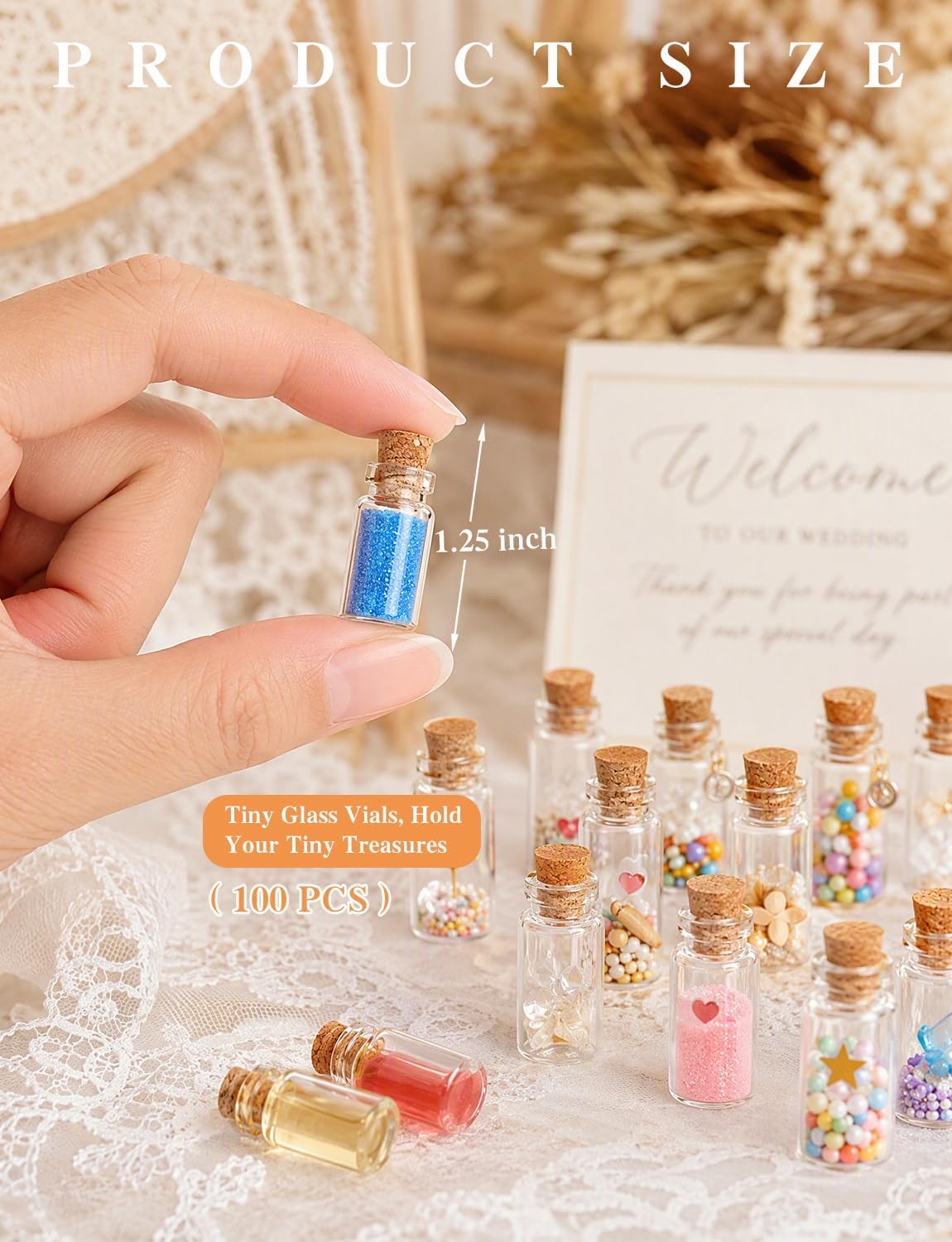 100Pcs Mini Glass Bottles, Refillable Empty Small Tiny Glass Jars