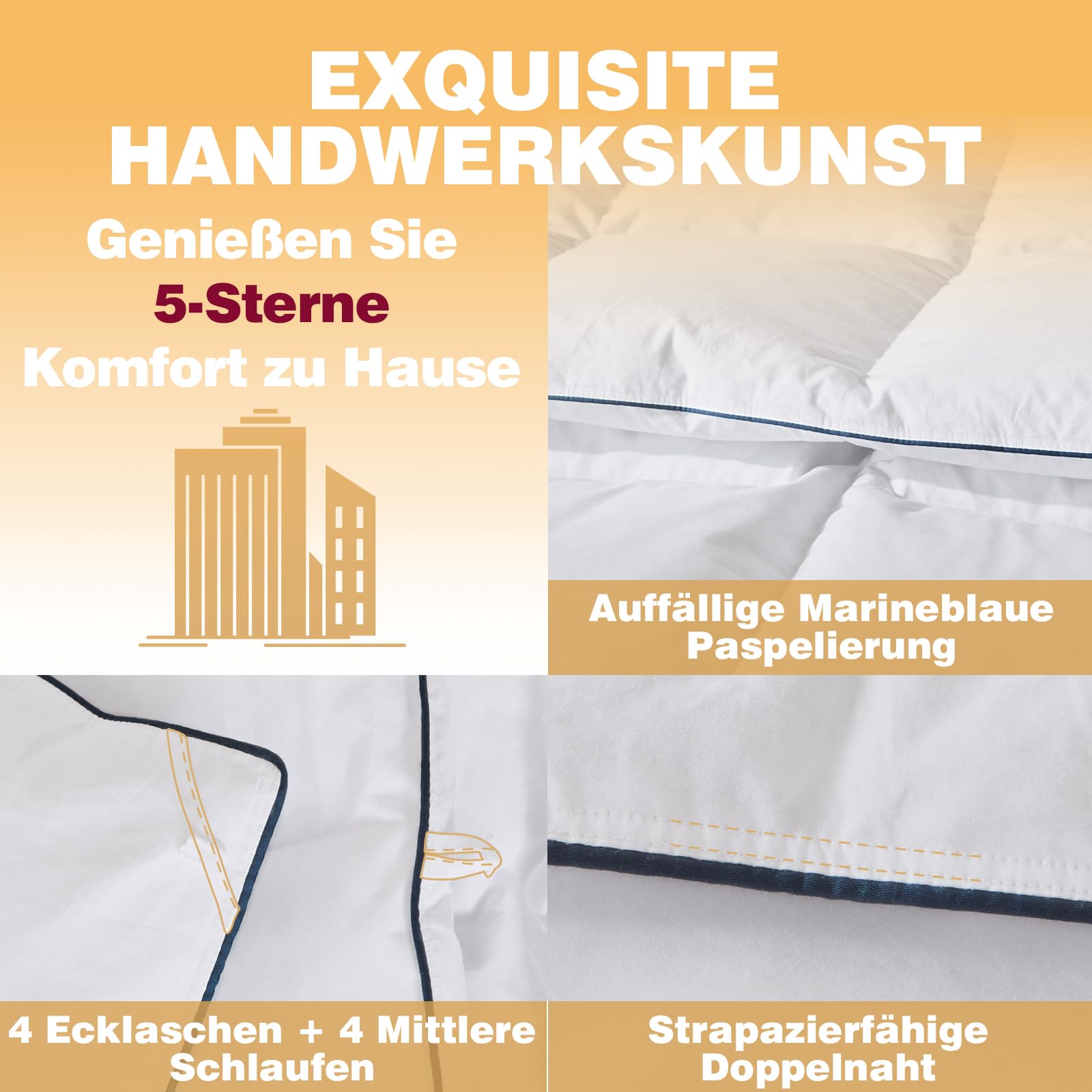 Feder und Daunendecke 155x220cm, Oeko-Tex zertifizierte Bettdecke 155x220, 100% Extraweiche Federn & Daunen, Allergiker, RDS Zertifiziert Federbettdecke, Duvet, Ganzjahresdecke
