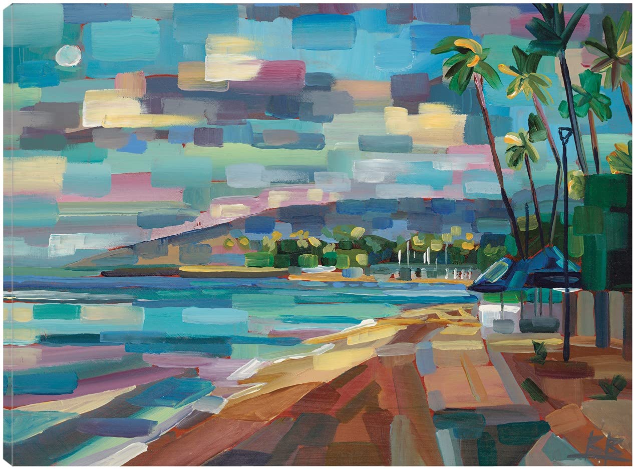 Fine Art Canvas Morning Moon Over Waikiki Canvas Wall Decor by Artist Brooke Borcherding for Living Room Bedroom