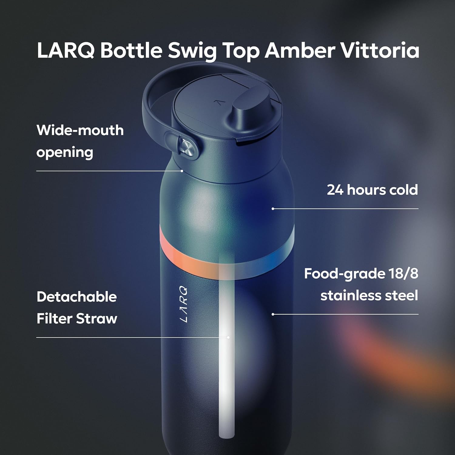 LARQ Bottle Swig Top Amber Vittoria 23 Oz, Obsidian Black - Image 2