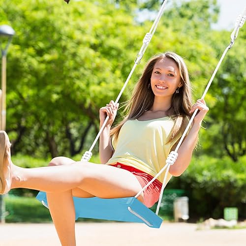 Miniatura 7 de Columpio de madera, columpio de árbol con correas para colgar para niños y adultos, columpio de cuerda ajustable de altura de 67 pulgadas para