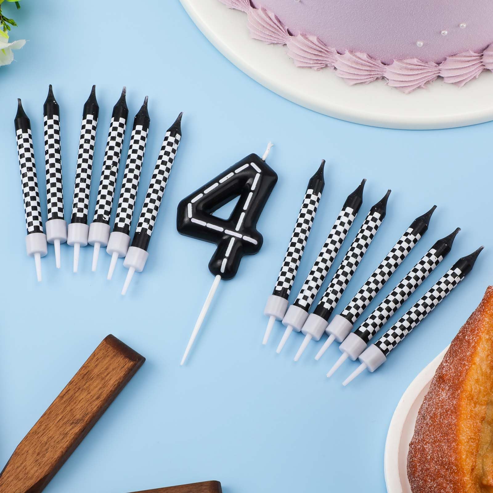 Bougie D’anniversaire N°7 Thème Course Auto - Rouge/noir/blanc à Carreaux - Pour Gâteau