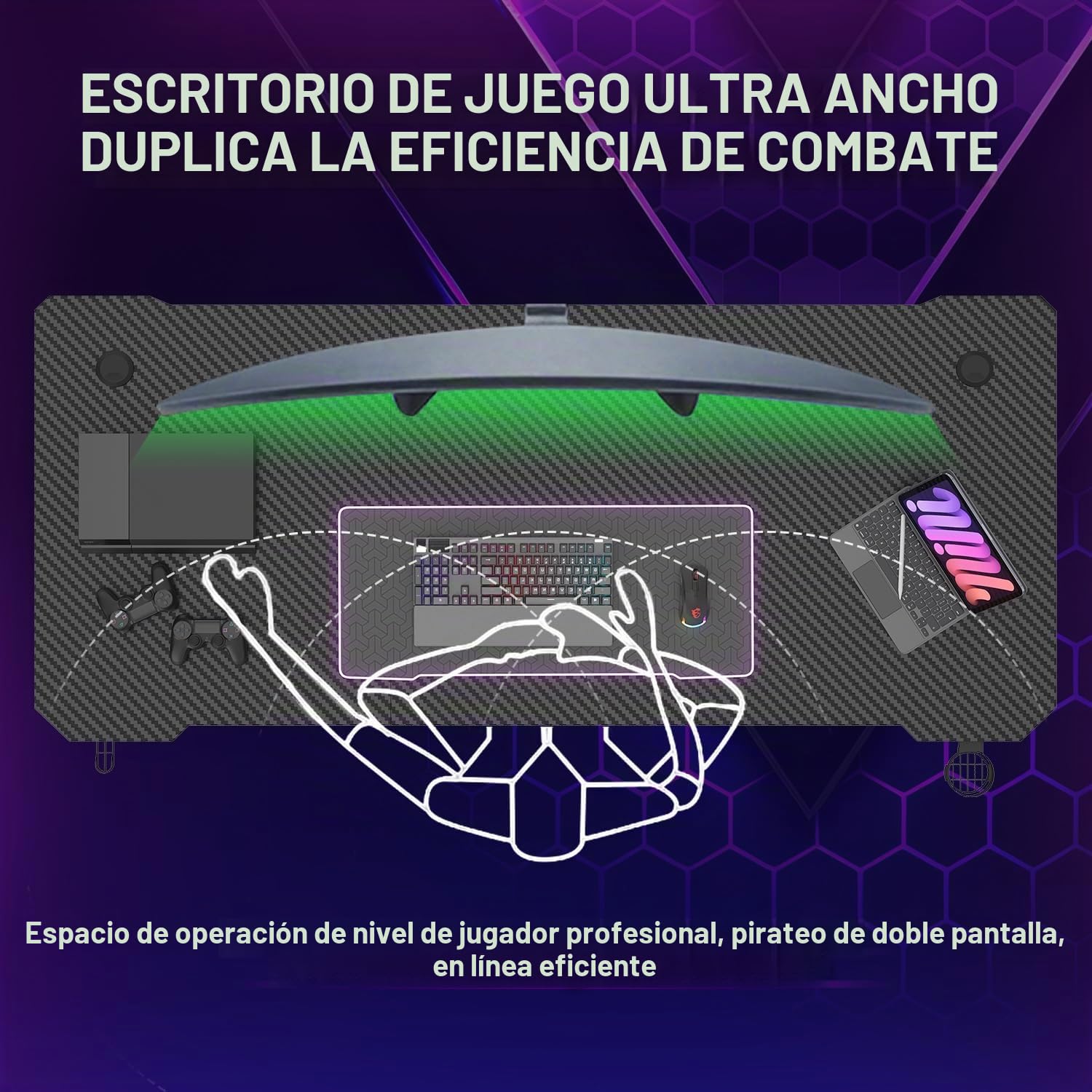 JUMMICO Escritorio Gaming 80x50cm, Fibra de Carbono con Portavasos y Soporte para Auriculares, Estructura Metálica Negra
