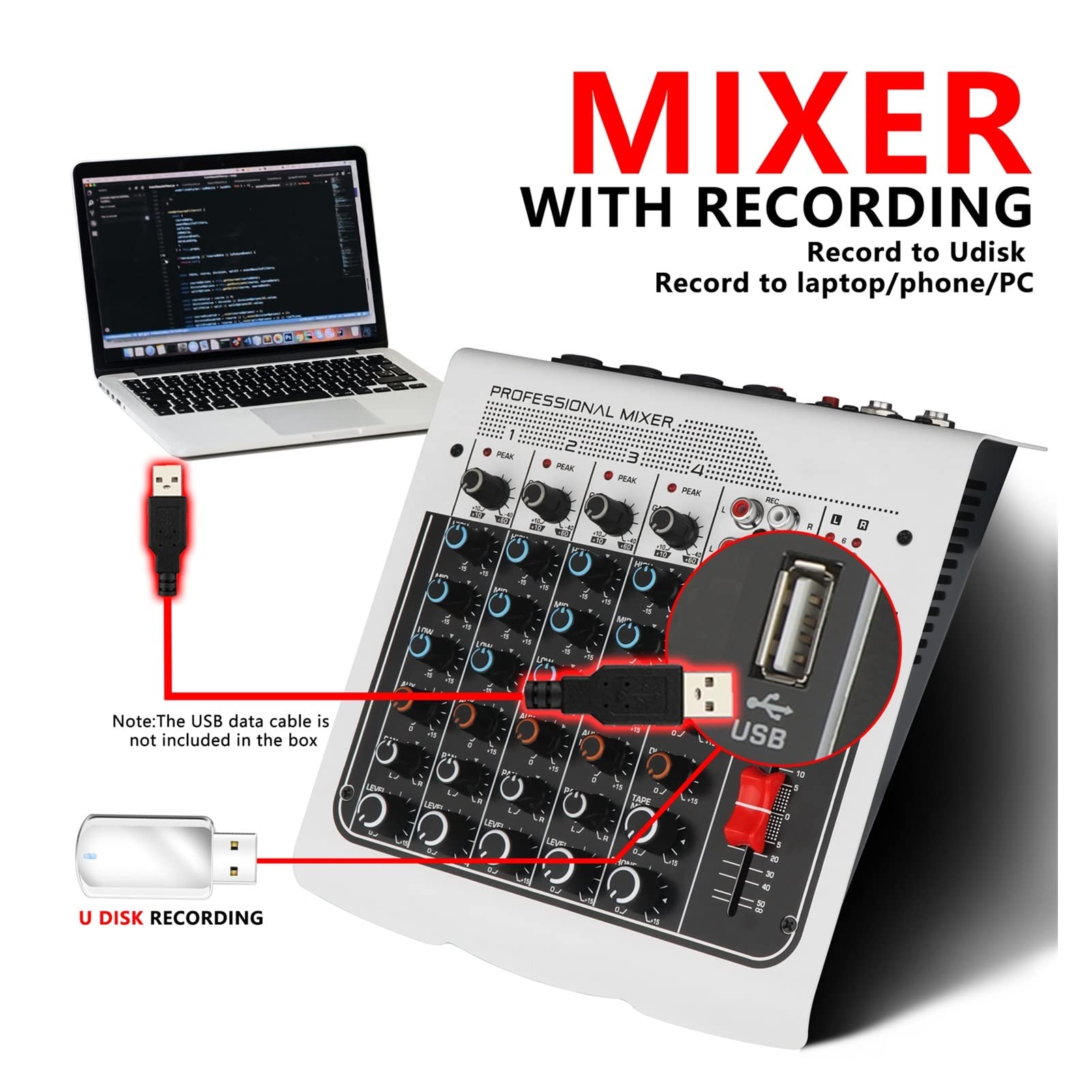 Attrezzatura per DJ per Feste Canale Audio Mixer 6 USB Console di interfaccia della Scheda Audio con Registrazione di Alimentazione Fantasma Bluetooth 48V su PC