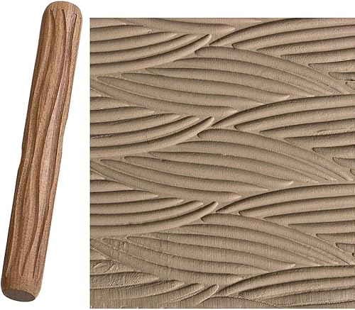 Miniatura 7 de OwnMy Juego de 5 rodillos de modelado de arcilla, hojas de pescado, patrón de grano de madera ondulada, 4.7 pulgadas, rodillo de mano texturizado,