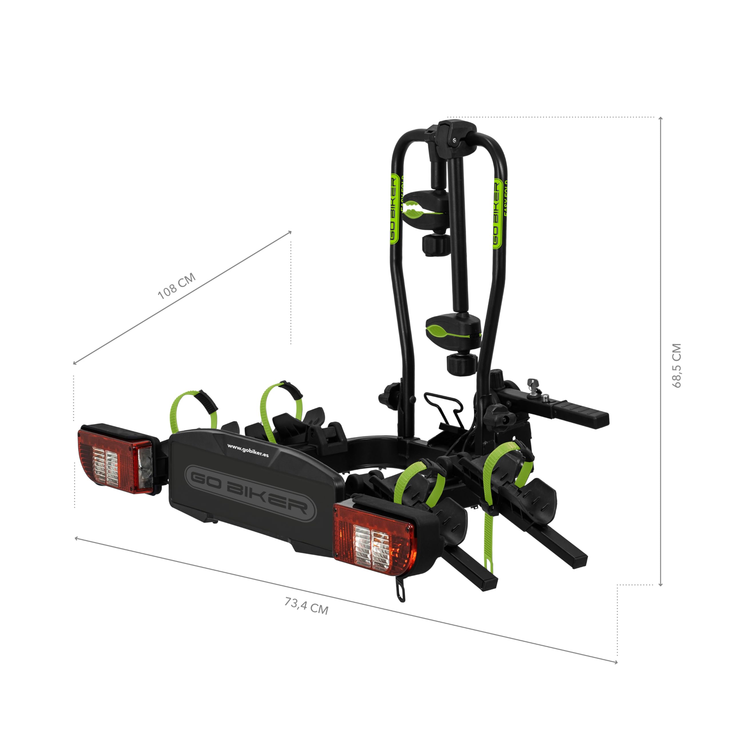 Easy-Move - Portabici a sfera per 2 bici elettriche, pieghevole e inclinabile, antifurto per biciclette e portabici, 7 e 13 poli, carico massimo 60 kg