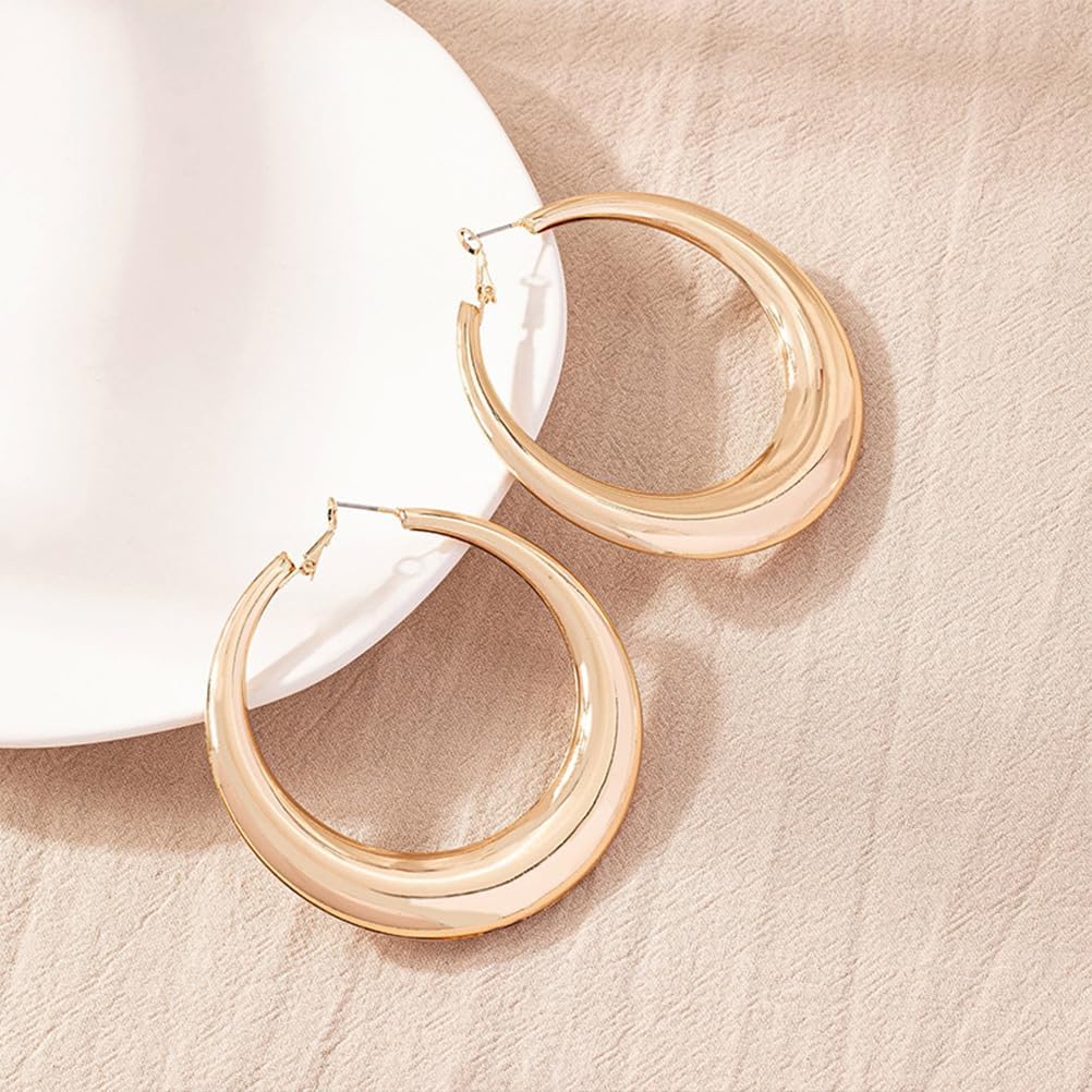 Chunky Gold Large Hoop Earrings for Women, Dainty 14K Gold Big Circle Round Statement Earrings Silver Trendy Thick Hoops Ear Jewelry for Anniversary - Image 6