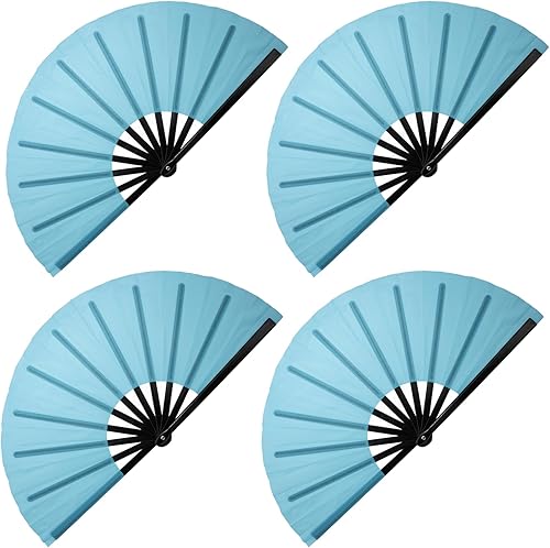 Miniatura 24 de QIRMIZI Abanico grande de 4 piezas para rave, abanicos de baile de línea que estallan en el suelo, abanicos que aplauden, abanicos de vaquero, Azul