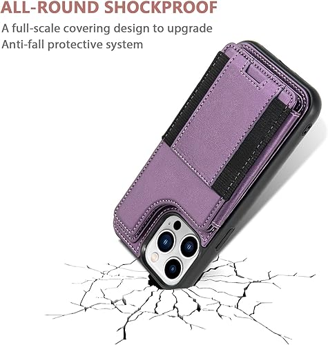 Miniatura 2 de Funda con tapa para iPhone 15 Pro, funda tipo cartera de poliuretano con diseño de banda elástica con soporte para tarjetas, funda protectora de