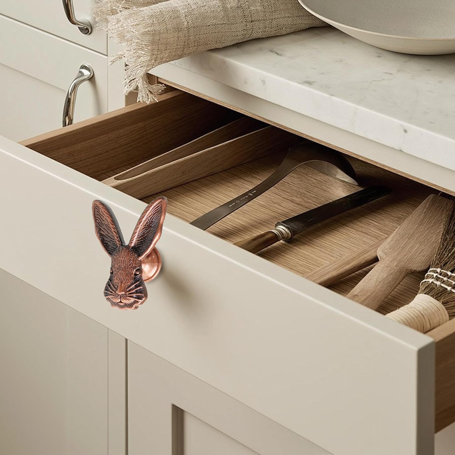 4 Pcs Rabbit Drawer Knobs - Bunny Head Cabinet Handle - Zinc Alloy Decorative Drawer Pulls for Kids Room/Furniture (Antique)