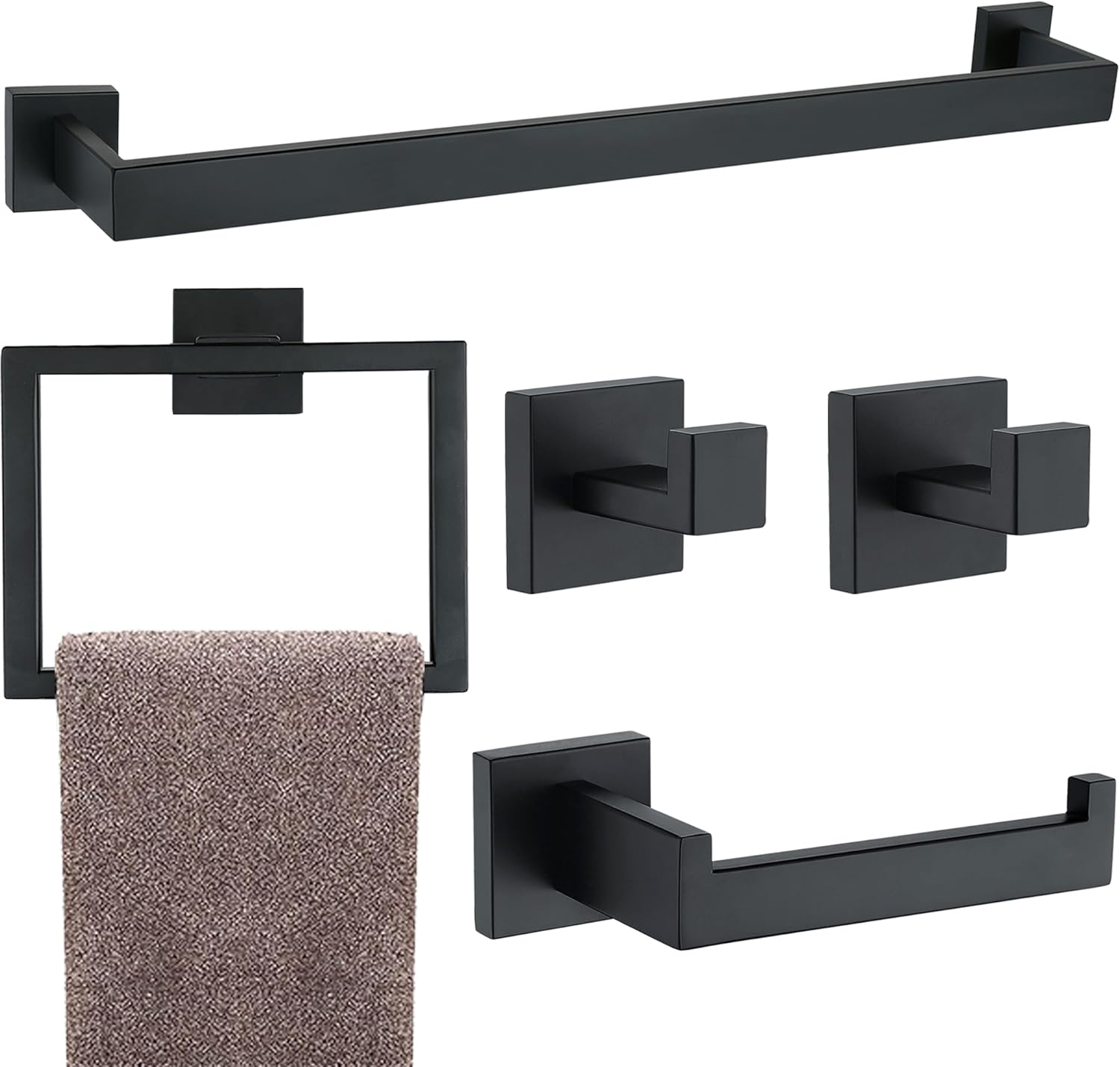Matte Black Stainless Steel 5-Piece Bathroom Hardware Set