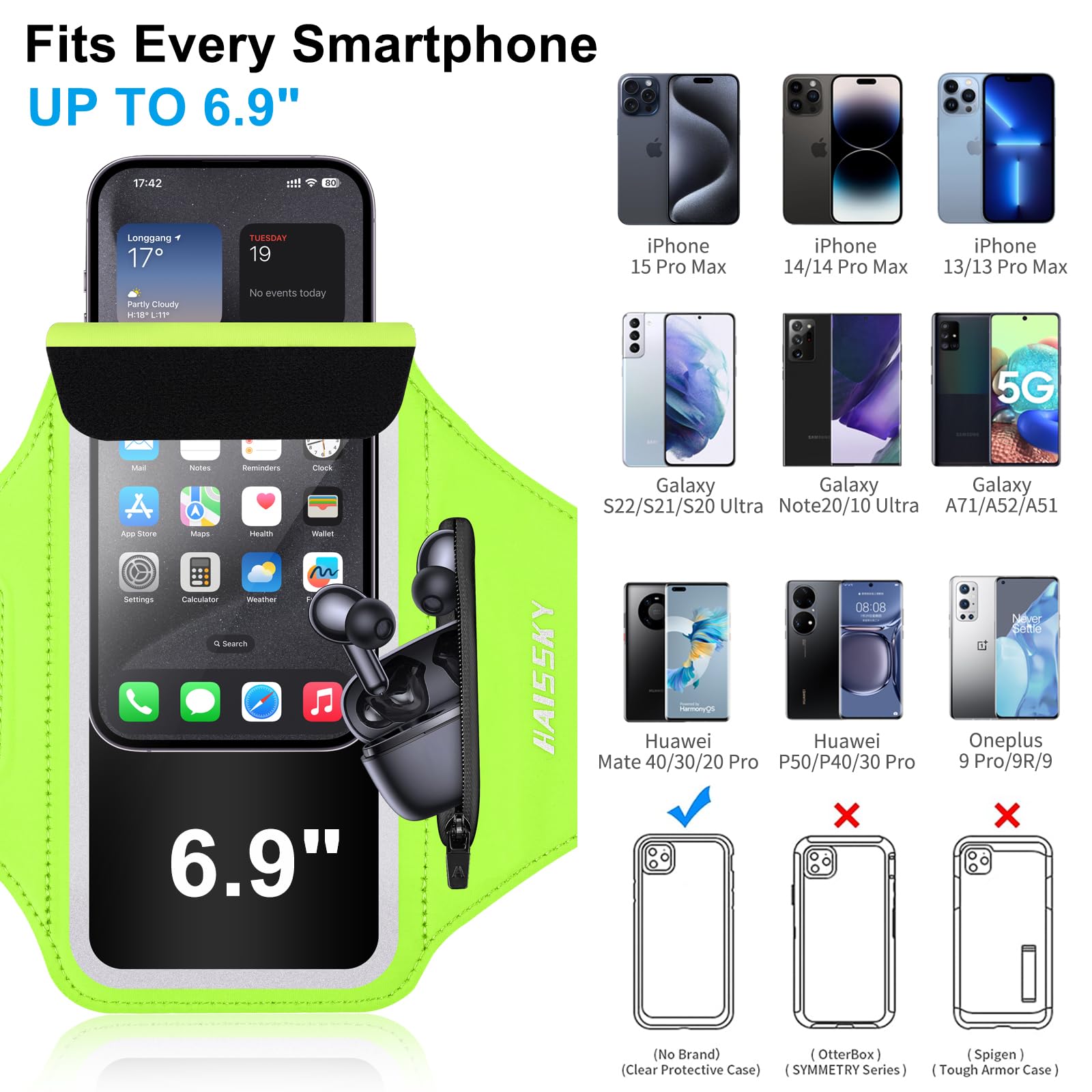 Fascia da Braccio porta telefono per corsa con Borsa Auricolare, Fascia Sportiva Running Porta Cellulare Fascia Braccio per Smartphone per iPhone 16 Pro Max/15 Pro/14/13Pro/XR/XS Armband fino a 6,9"