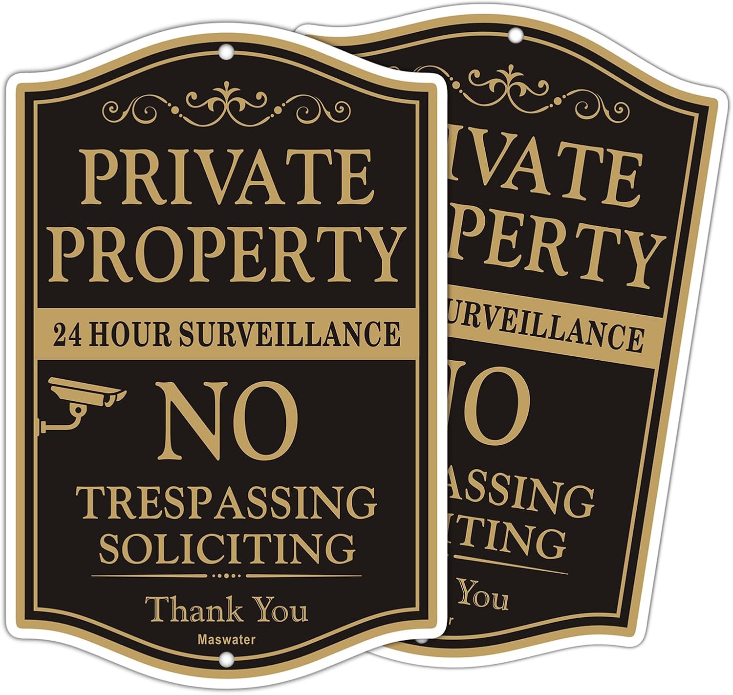 Large Private Property No Trespassing Sign, 2-Pack 12" x 18" No Soliciting 24 Hour Video Surveillance Yard Signs, Reflective Rust Free Aluminum, Fade Resistant, UV Protected & Waterproof