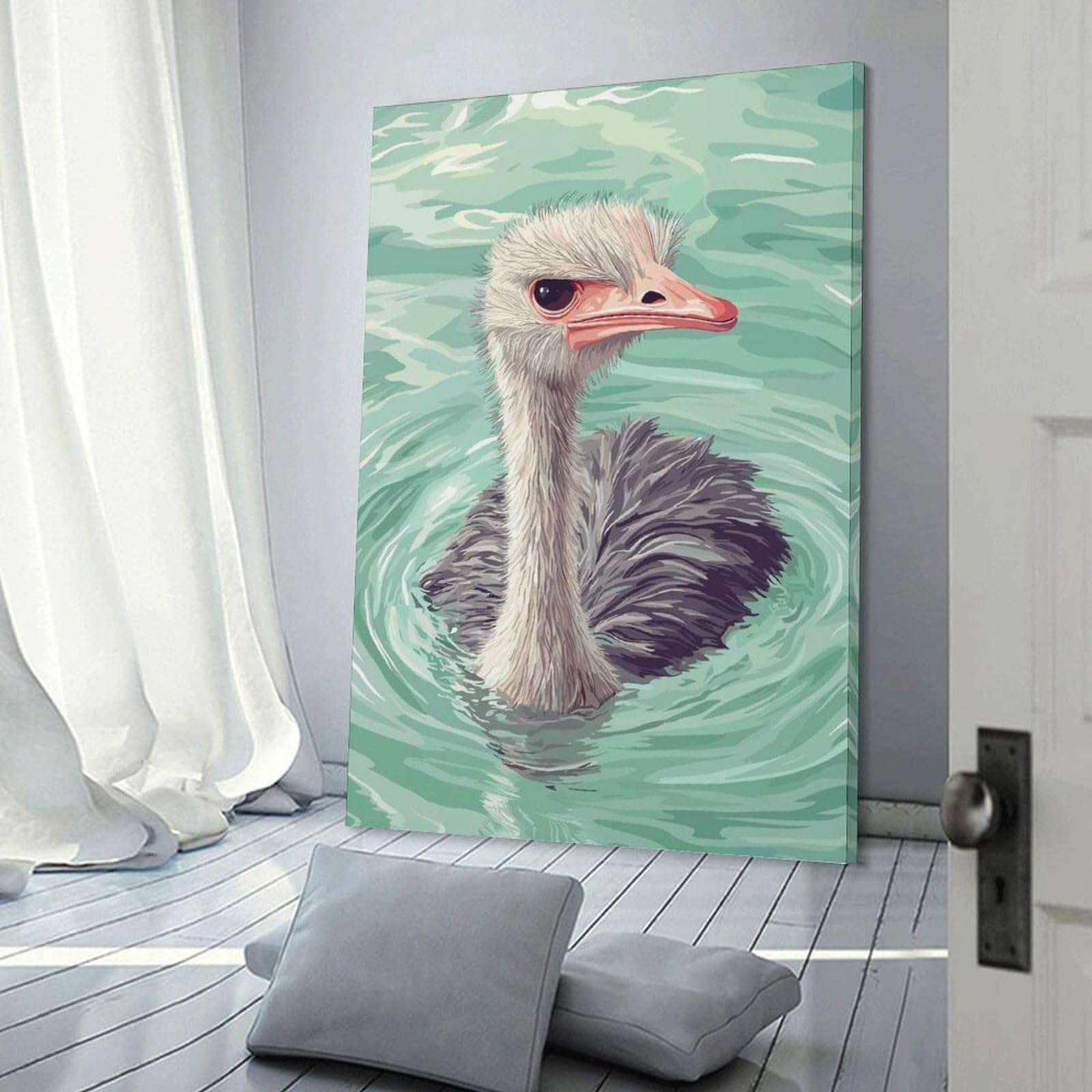 Junmoney Room Decor Wall Art Ostrich Swimming in Water Illustration, 20x30inch(50x75cm), for Living Room, Bedroom, Office Or Hallway, An Adaptable Decor Piece for Home Use