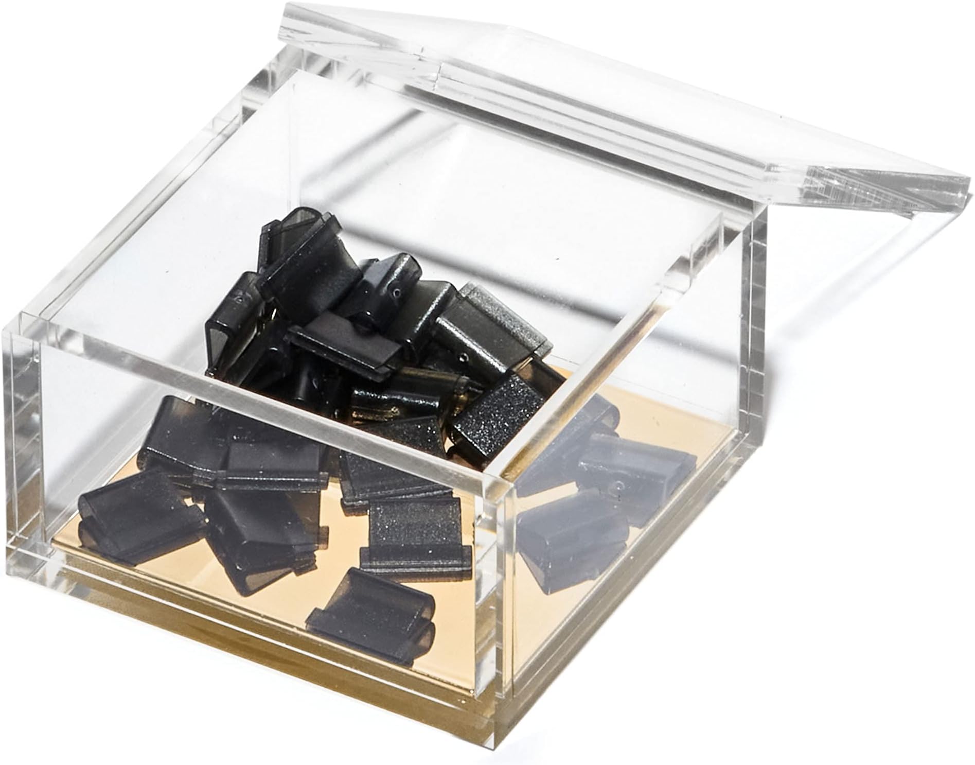 OfficeGoodsAcrylic Desk Organizer w/Gold Base – Functional & Elegant Odds & Ends Box for Display or Storage – Perfect for Home or Office, Kitchen, Bathroom Vanity, Curio Display - Small