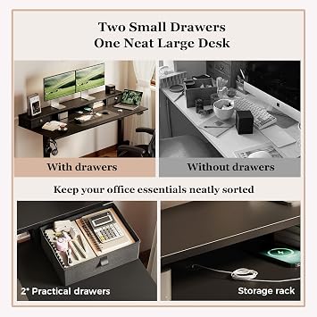 Klicelor Electric Height Adjustable Desk, with 2 Fabric Drawers, 140x60cm | 72-116cm Height, Stable Sit-Stand Standing Desk w. 2 Memory Buttons, Computer Desk for Home Office, 2 pcs Desktops, Black