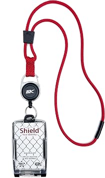 EK World Wide One Hander Retractable Reel Credential Holder Secure Badge Holder with Retractable Reel and Lanyard C21 Red