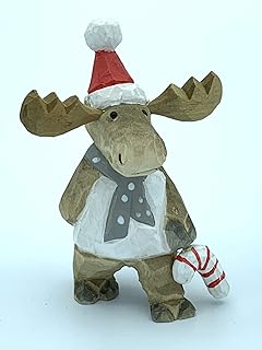 YEEYAYA White Deer 4 inch Wood Sculpture woodcarving Stag Buck Wood Collectibles Hand Made Wood Figurines Hand Carved Home Decor Room Decor Wooden Reindeer