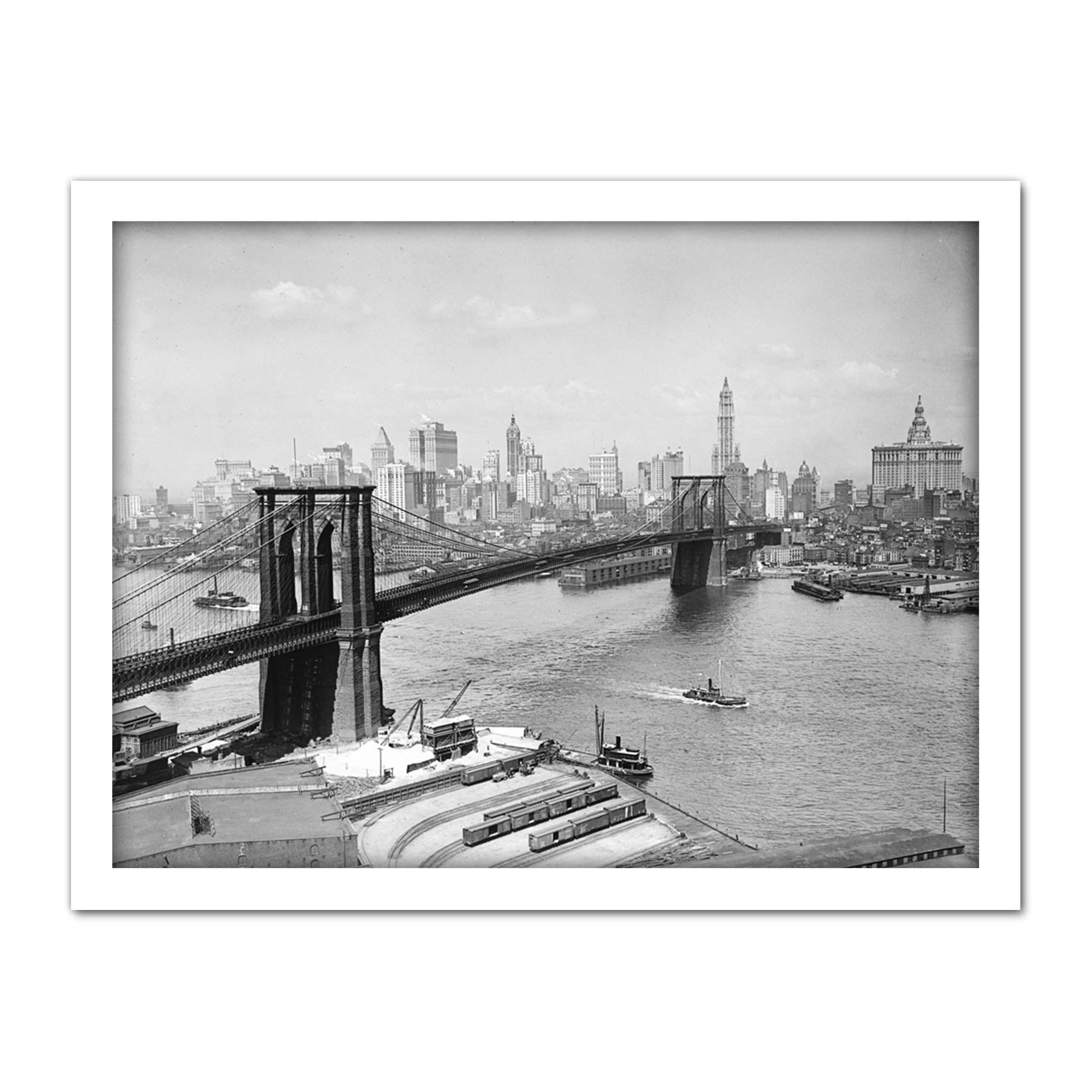 Artery8 Brooklyn Bridge New York City Skyline 1910 Photo Artwork Framed Wall Art Print 18X24 Inch