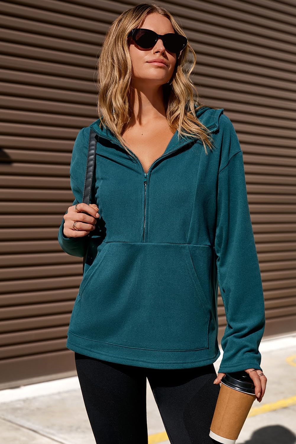 Dokotoo Hoodies for Women Soft Fleece Half Zip Up Hoodie Long Sleeve Casual Pullover Oversized Sweatshirt Hooded Tops - Image 3