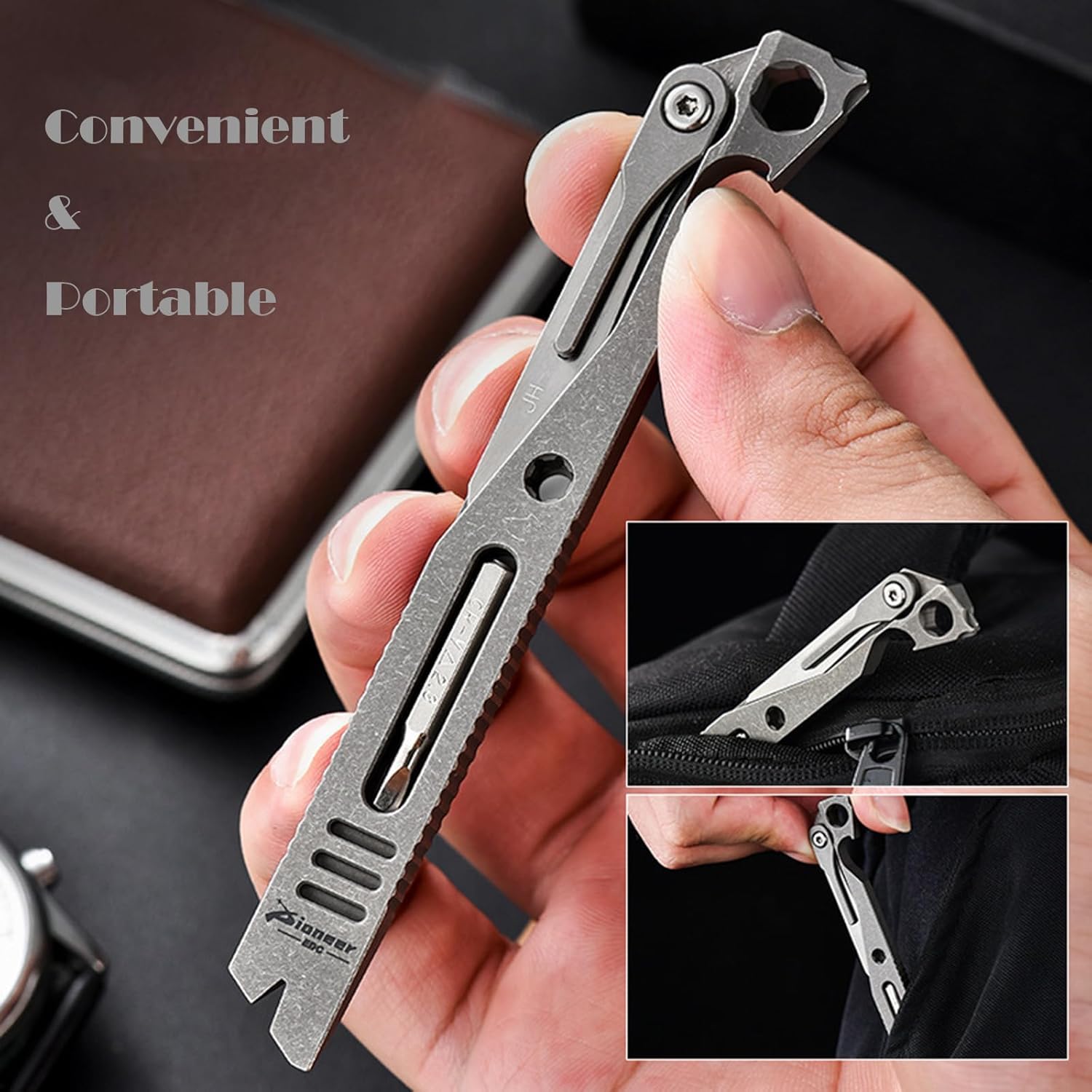 Titanium Pry Bar Bottle Opener 4.53", 9-in-1 Multi Tool Crowbar with Wrench 4MM Screwdriver Portable Tool