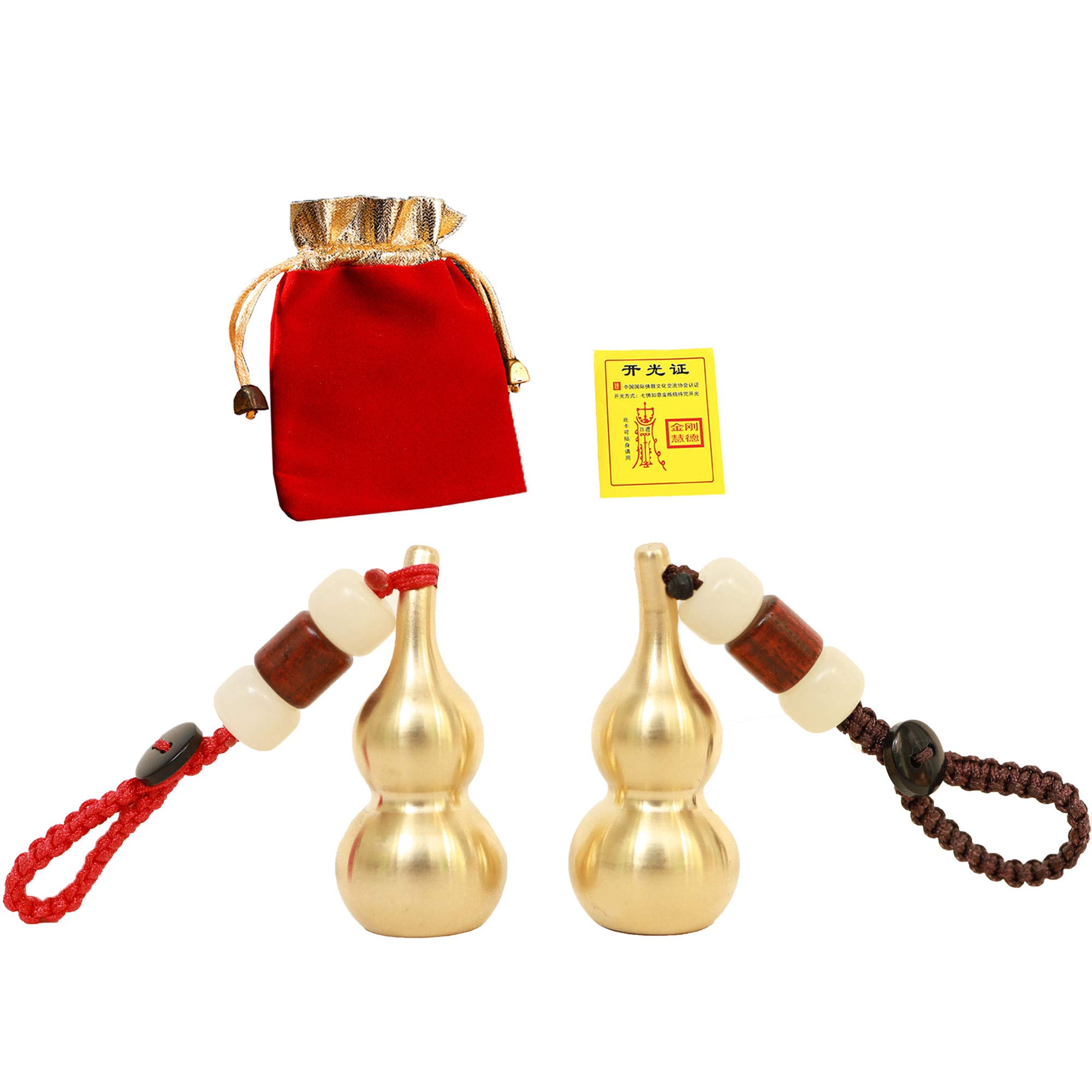 Chinese Wu Lou Feng Shui Health Decor Keychain Brass Calabash Gourd Hanging Lucky Ornaments 2Pcs for Good Luck Wealth Travel Safely