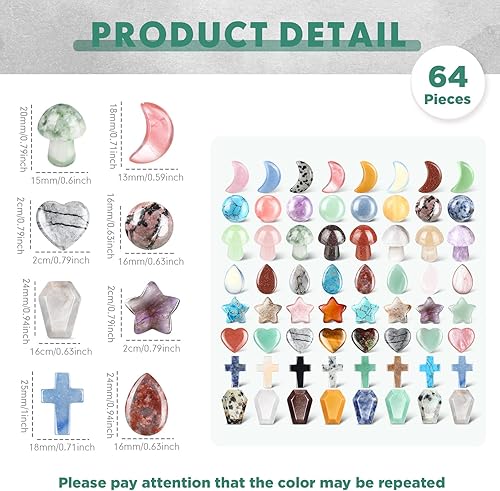 Miniatura 2 de Nuenen 64 piezas de piedras de preocupación de cristales curativos a granel, cruz, ataúd, luna, estrella, lágrima, bolsillo de palma, bola de